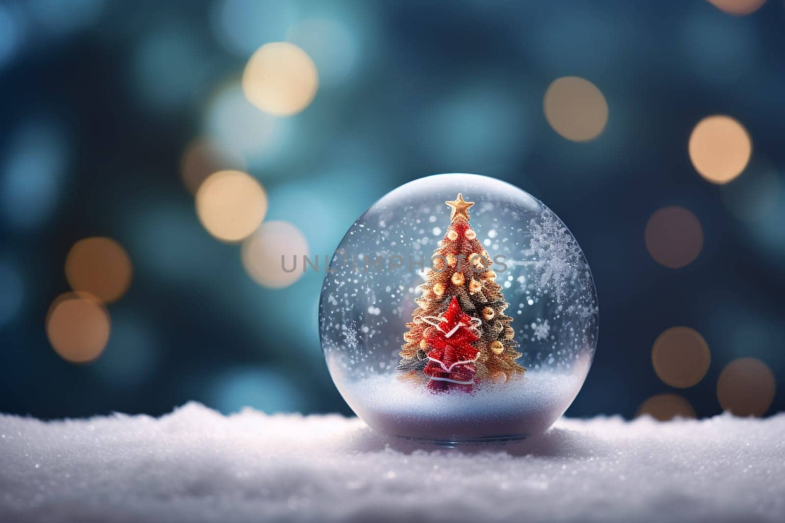 One Christmas ball on blurred backgrounds with Christmas trees inside by Ciorba