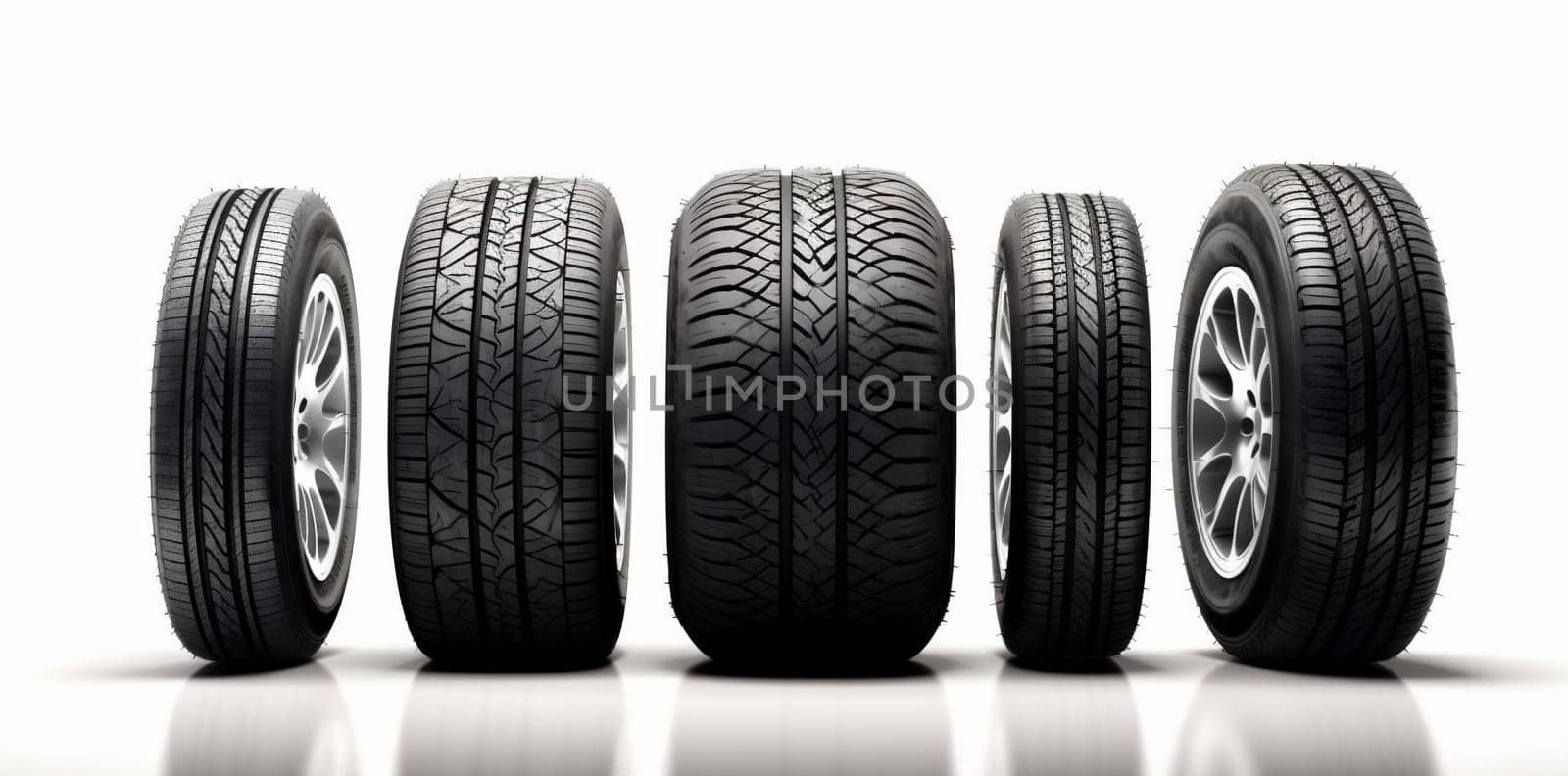 white new pattern service wheel transportation heap car drive equipment automobile auto change alloy tire tyre rubber background isolated object tread. Generative AI.