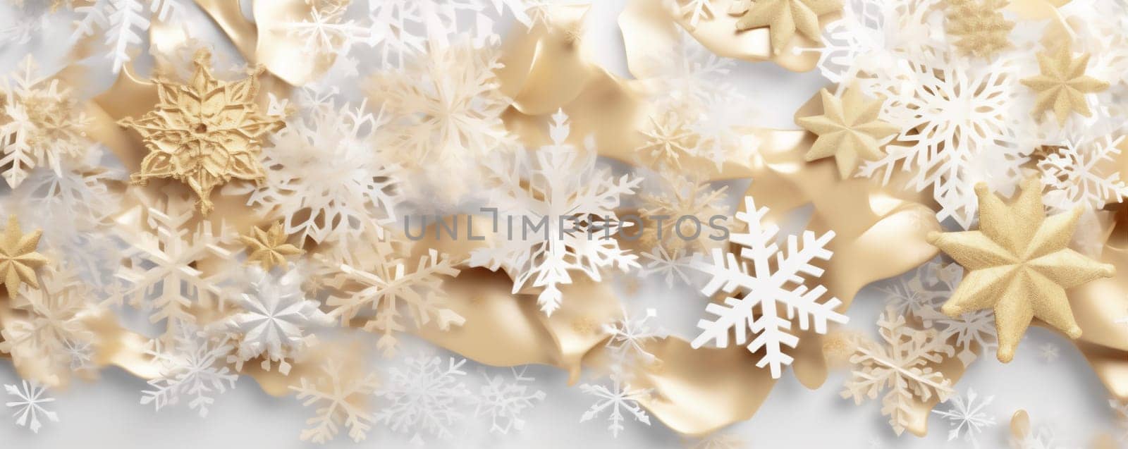 decoration shine holiday snowflake celebration ornament greeting party winter celebrate card glow background snow abstract christmas gold white pattern season shiny. Generative AI.