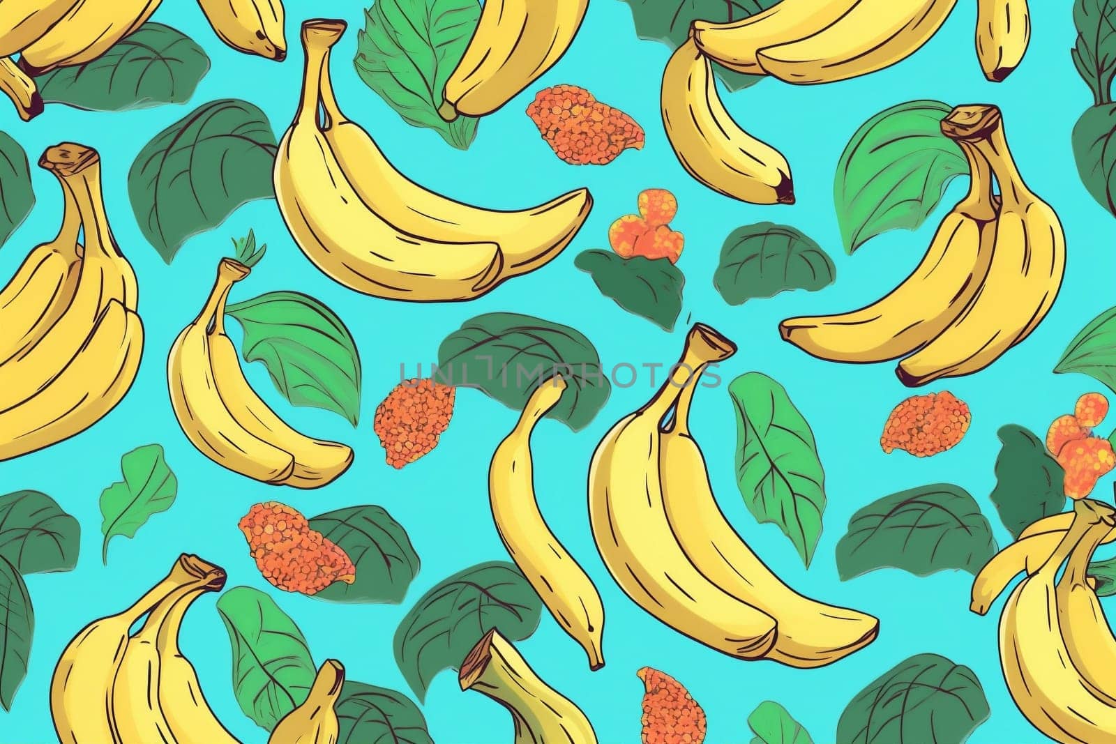 fruit sweet pattern background blue banana juice food fresh trendy yellow. Generative AI. by Vichizh