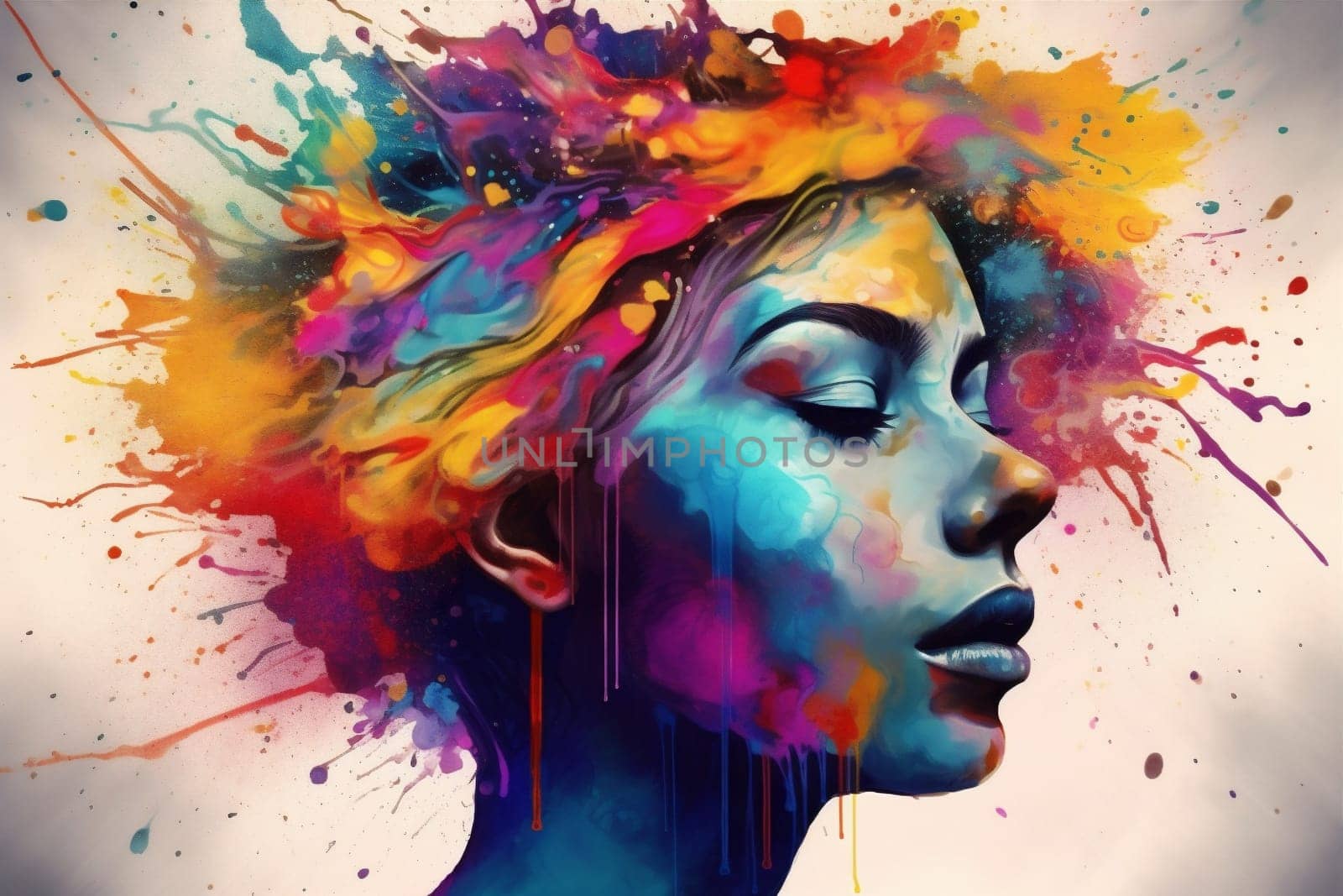 style woman art fashion colourful illustration lip beauty portrait watercolor face. Generative AI. by Vichizh