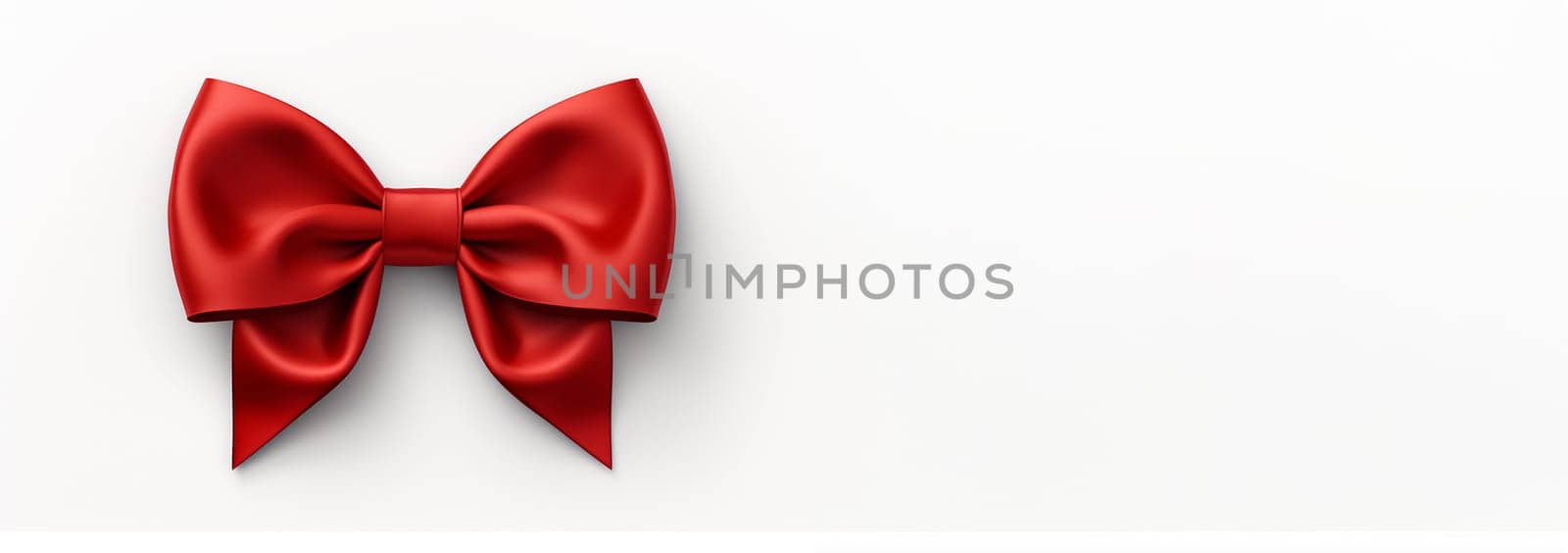 Shiny red satin ribbon on white background. red bow. Isolated red bow and ribbon. Holiday red bow and ribbon. Christmas gift, valentines day, birthday wrapping element Copy space web banner