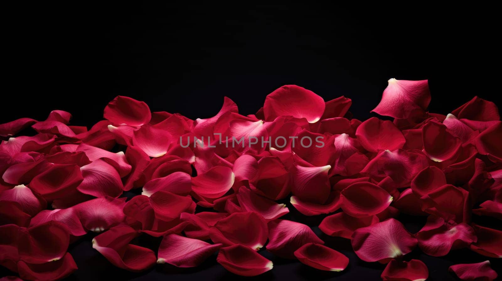 Red rose petals on a black background. Love and passion concept by natali_brill