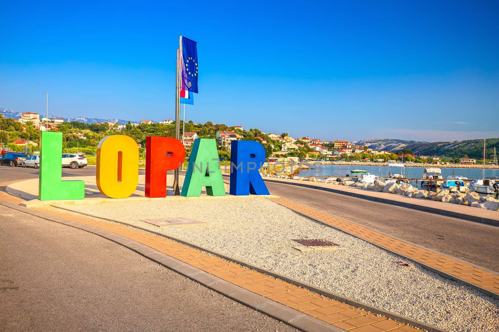 Town of Lopar on Rab island sign and beachfront view by xbrchx
