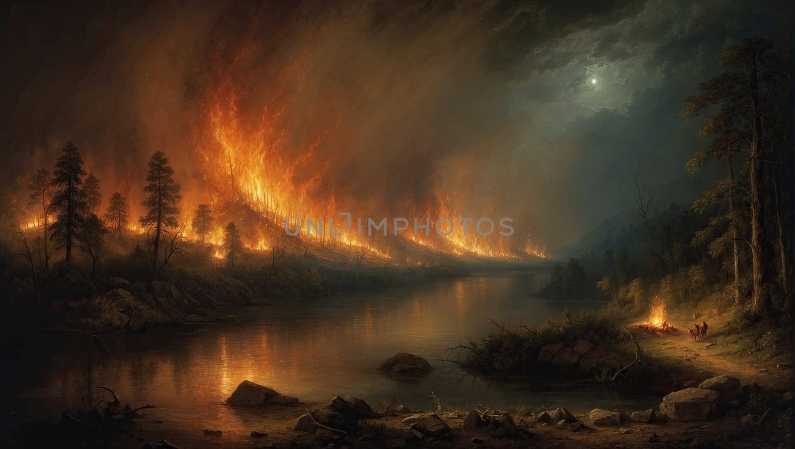 Erupting volcano, burning forests by applesstock