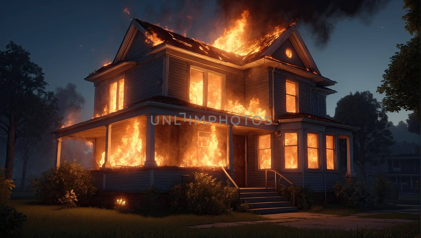 Big burning house. AI generated