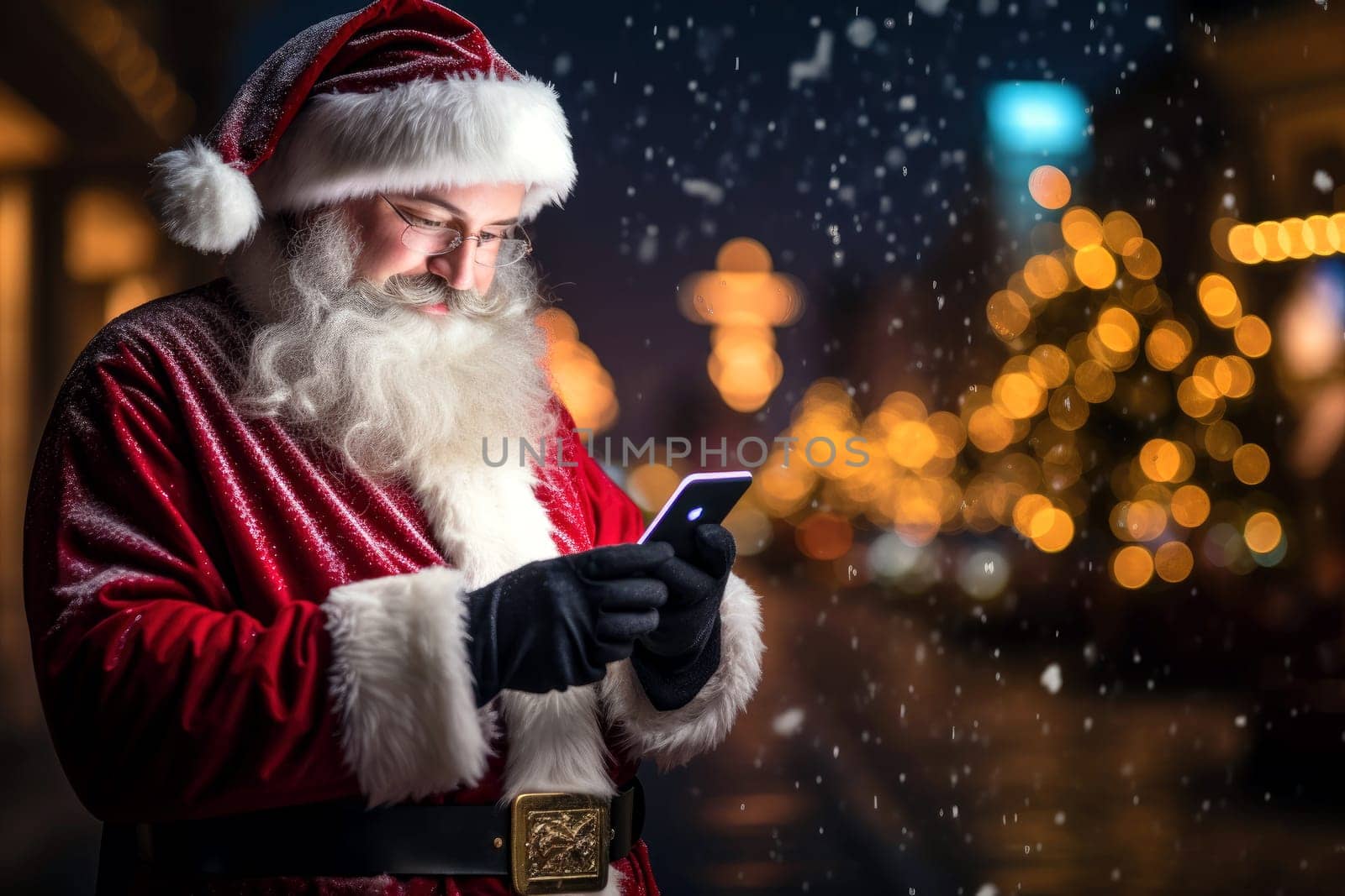 Santa Claus uses a smartphone to order gifts and use GPS to find addresses by andreyz