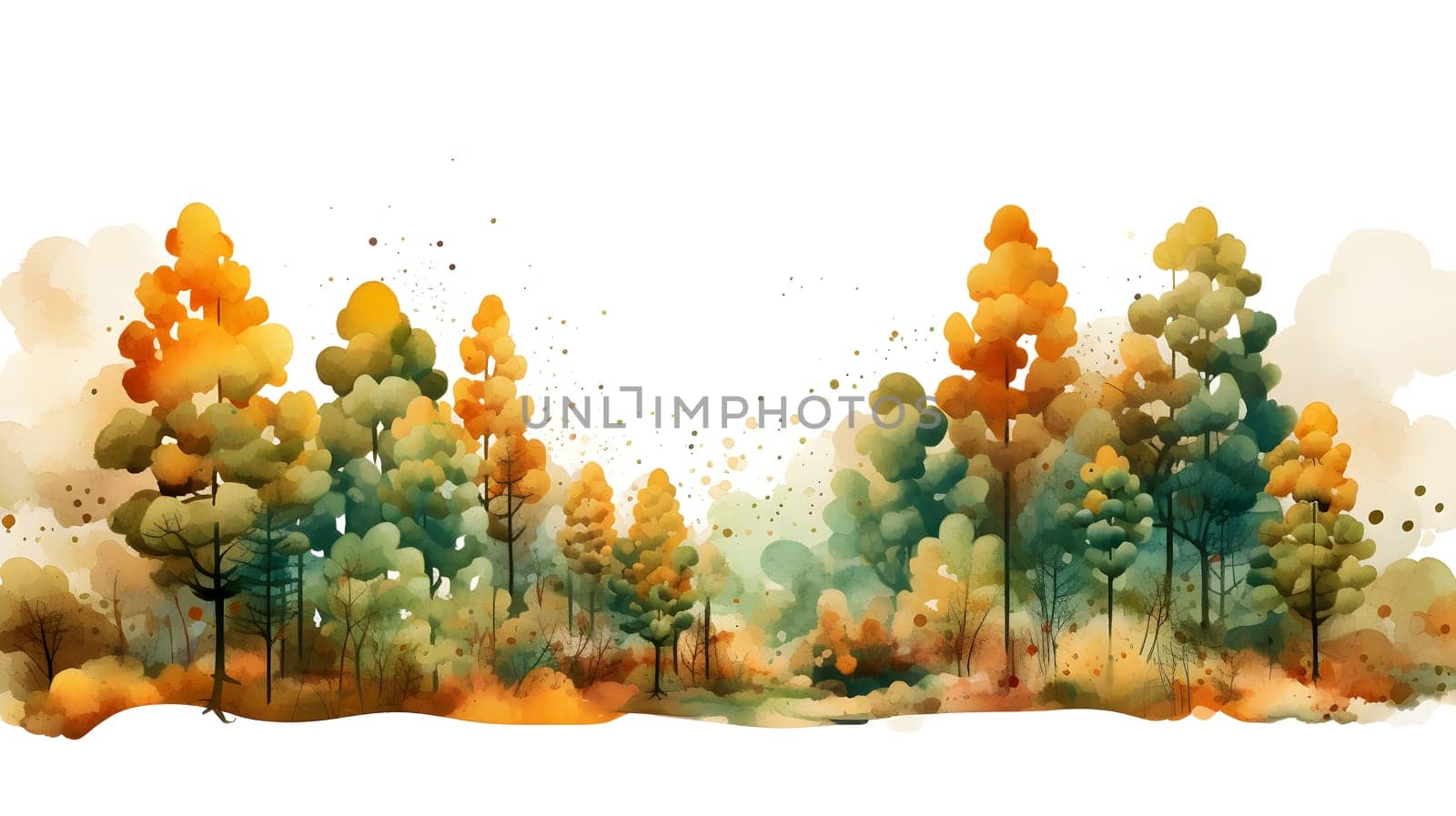 A dreamy watercolor painting depicting a forest with trees, dappled with light and shadow - AI Generative
