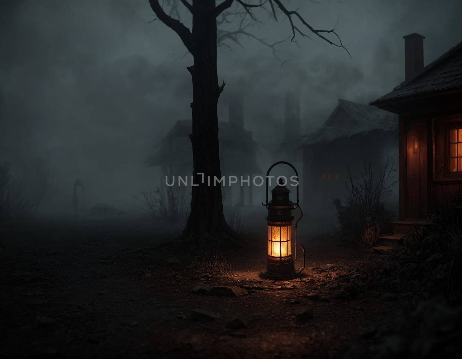 Dark steampunk with Kerosene lamps and mechanisms in the dark. High quality illustration