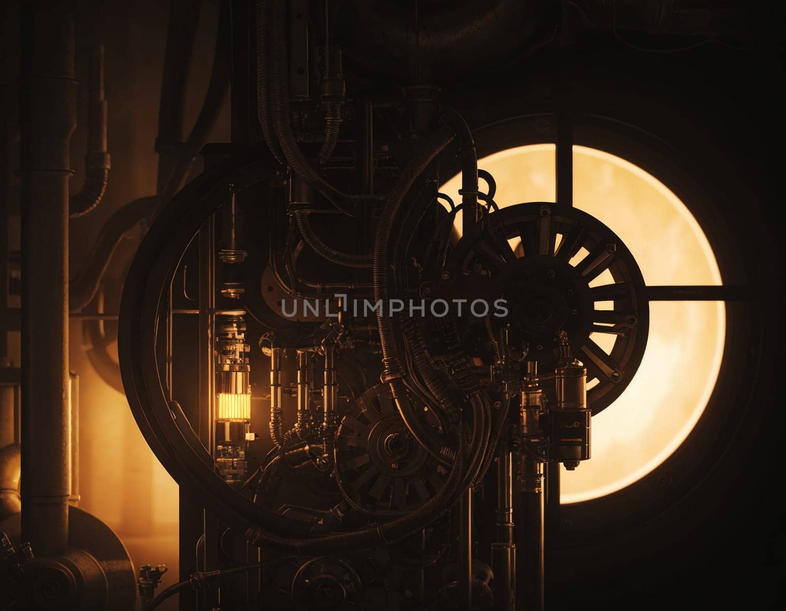 Steampunk 3D dark background. High quality illustration