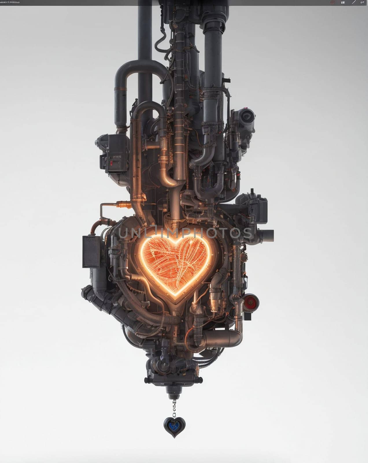 Atomic heart in mechanisms. Heart motor. High quality illustration