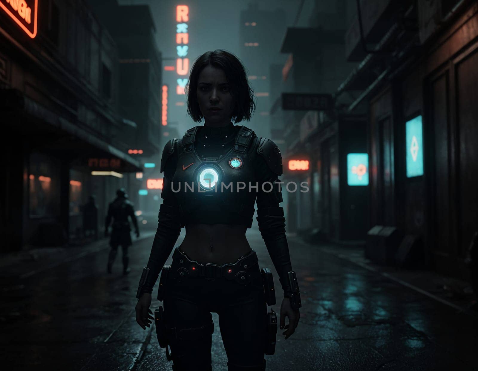 A beautiful girl in the style of Sky fi and cyberpunk. High quality illustration