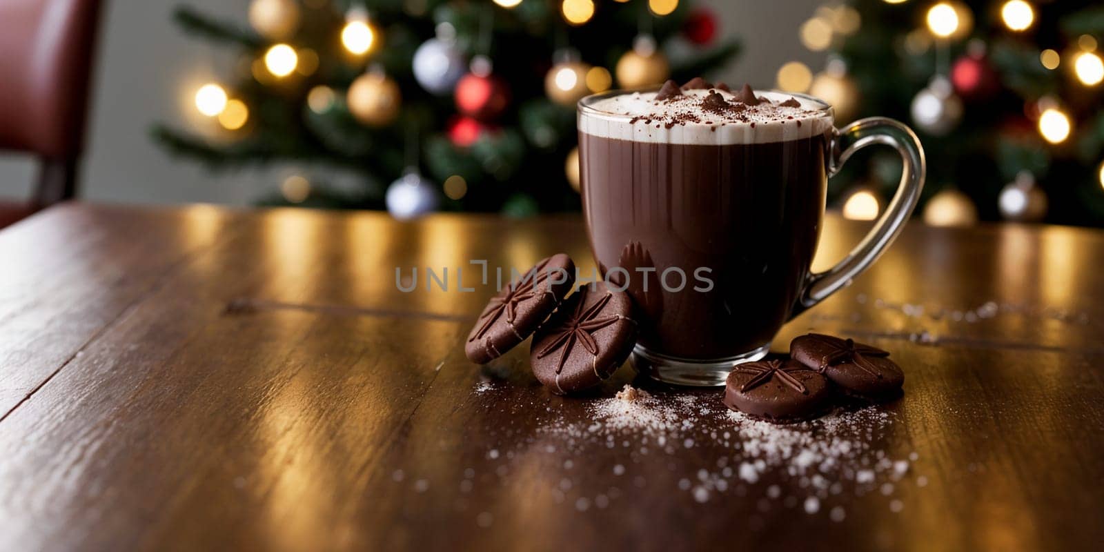 A mug of hot Christmas chocolate or coffee. High quality illustration