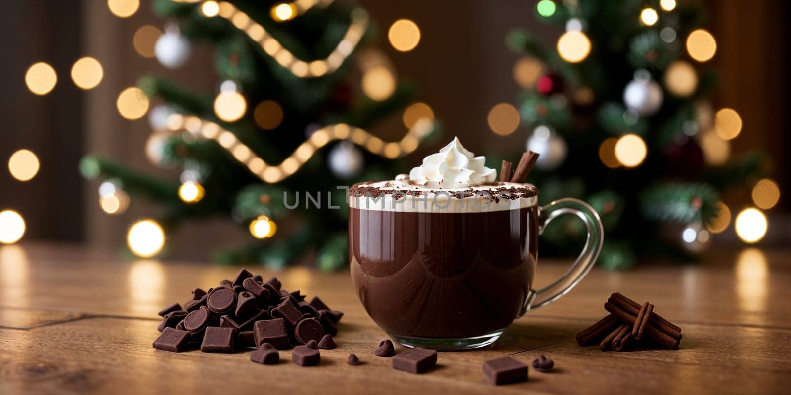 A mug of hot Christmas chocolate or coffee. High quality illustration