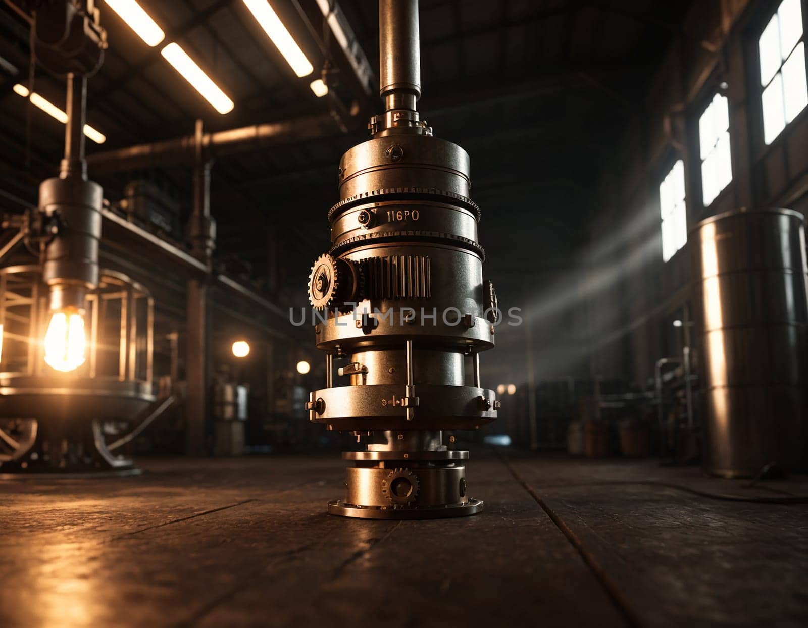 Dark steampunk with Kerosene lamps and mechanisms in the dark. High quality illustration
