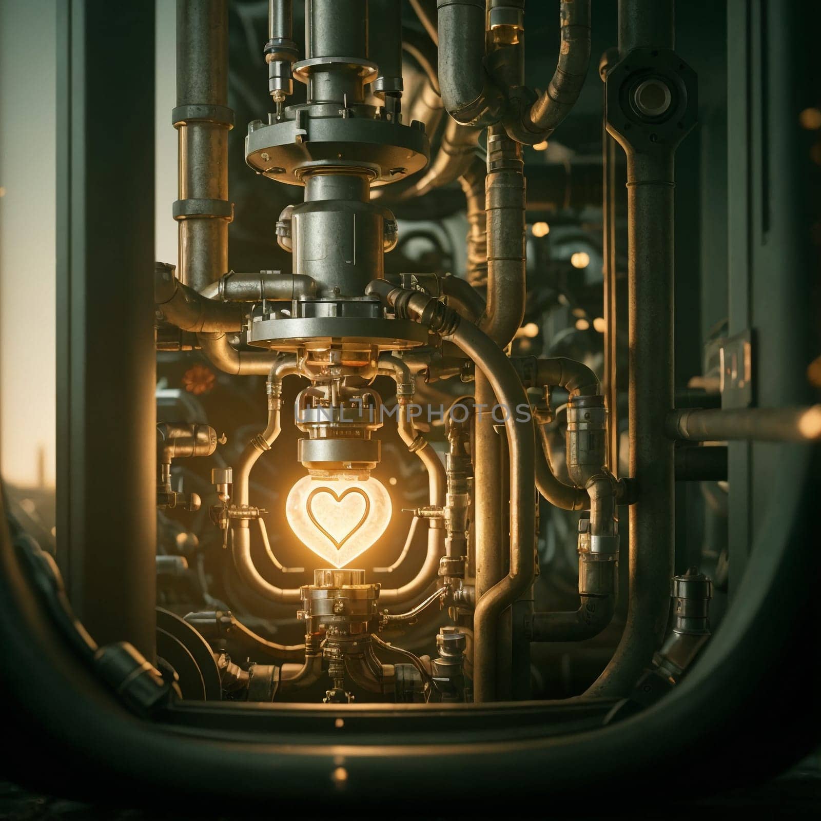 Atomic heart in mechanisms. Heart motor. High quality illustration