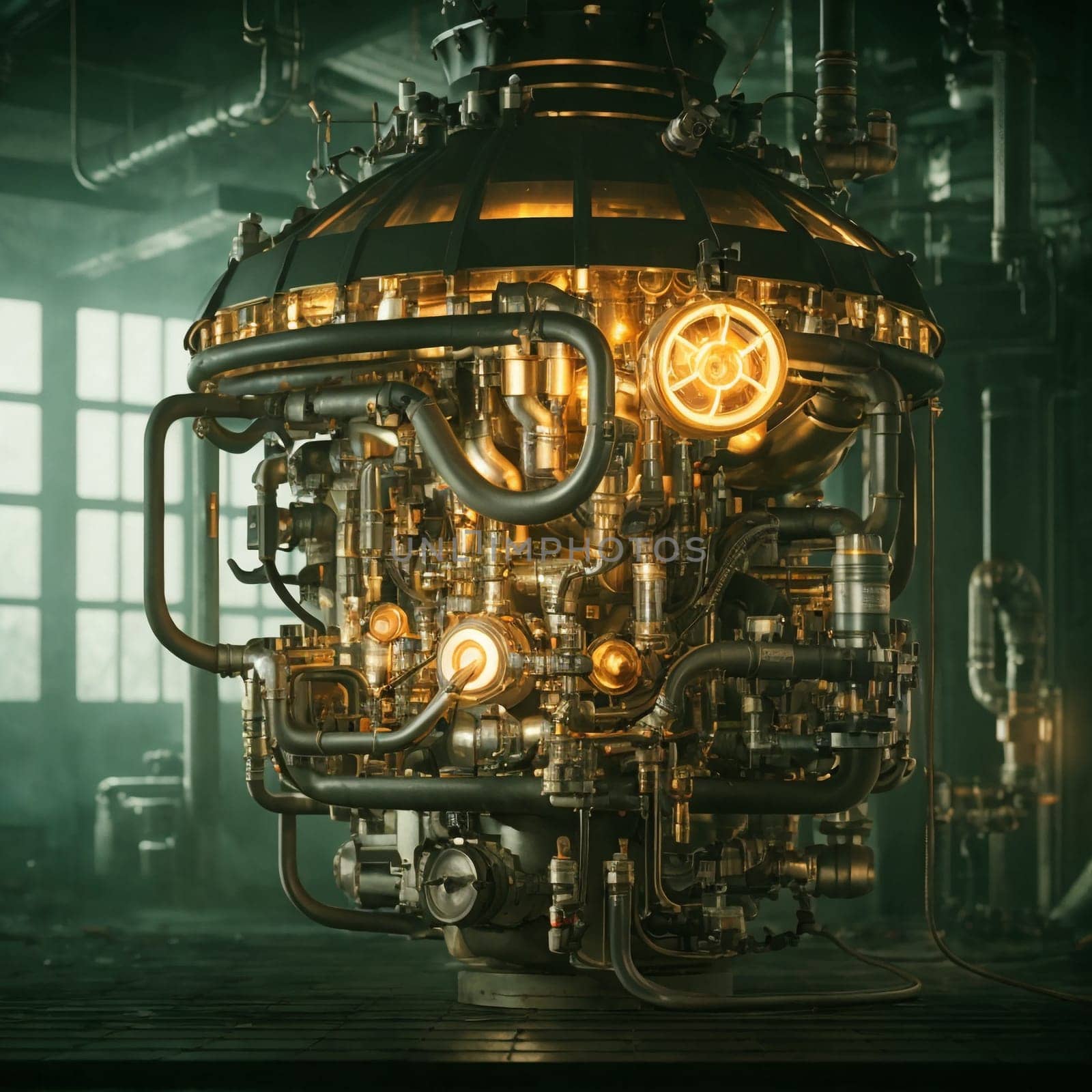 Steampunk 3D dark background. High quality illustration