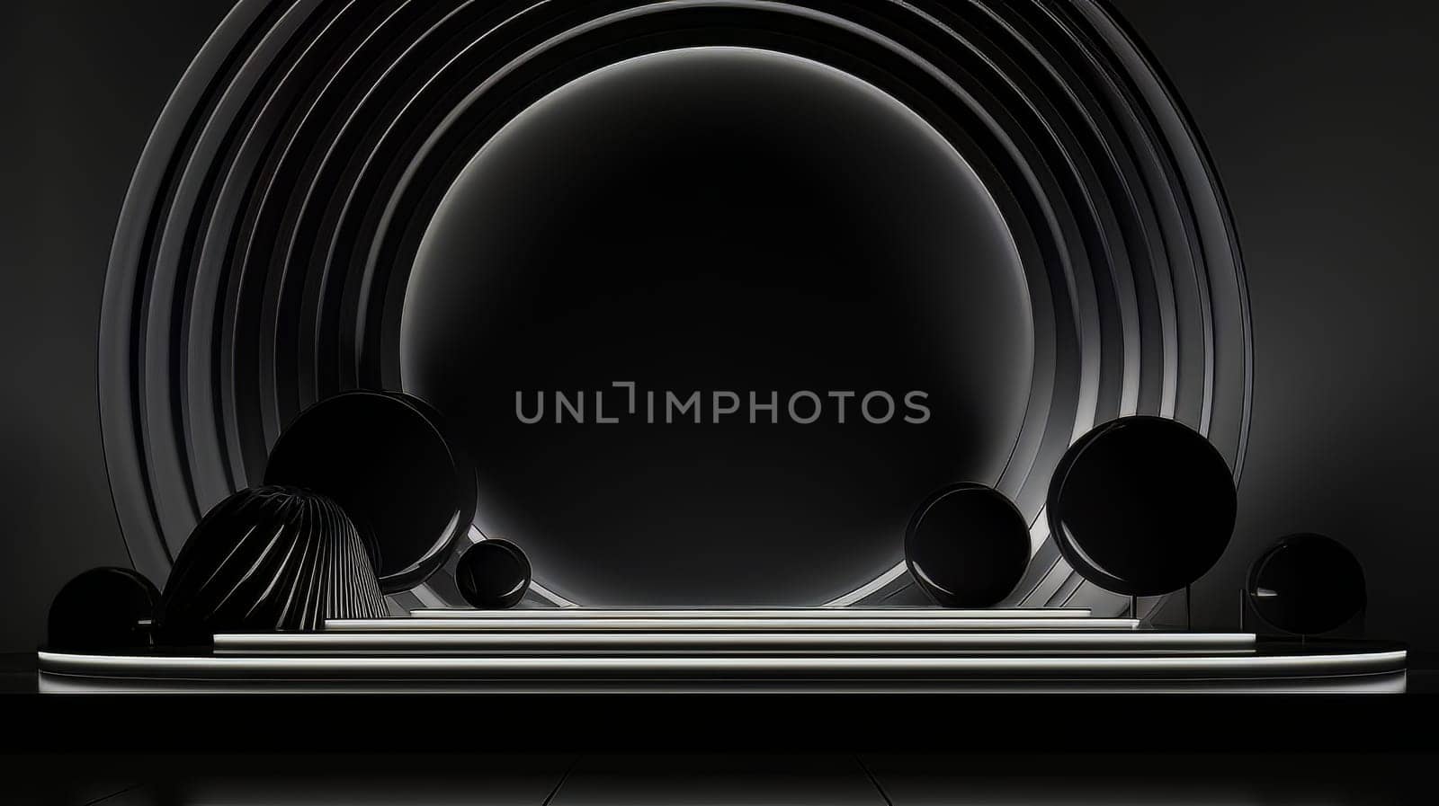 Abstract minimalistic black scene with geometric shapes. 3D visualization AI by but_photo