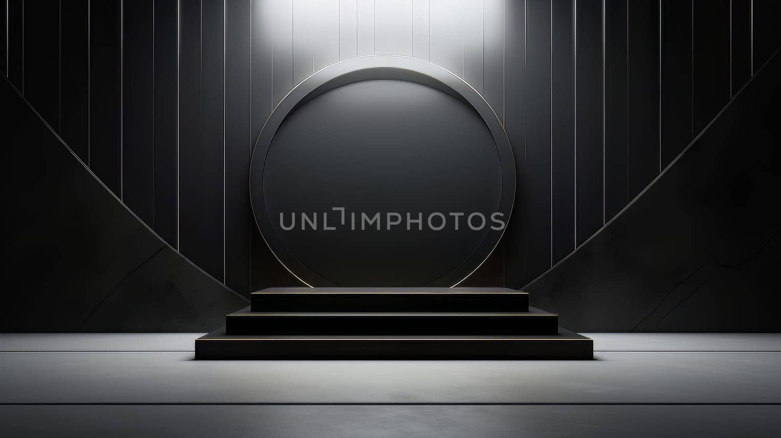 Abstract minimalistic black scene with geometric shapes. 3D visualization AI by but_photo