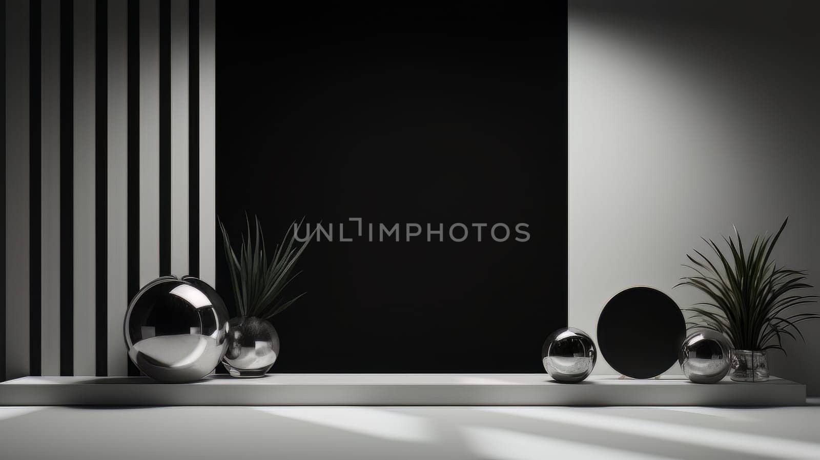 Black futuristic 3D Elegant Podium Stage. Abstract geometric minimalist 3D scene with podium, copy space or space for product presentation. generative AI.