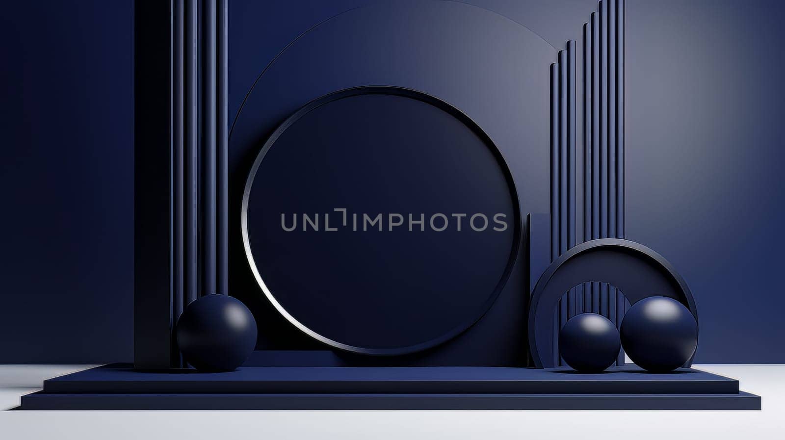 Dark blue futuristic 3D Elegant Podium Stage. Abstract geometric minimalist 3D scene with podium, copy space or space for product presentation. generative AI.