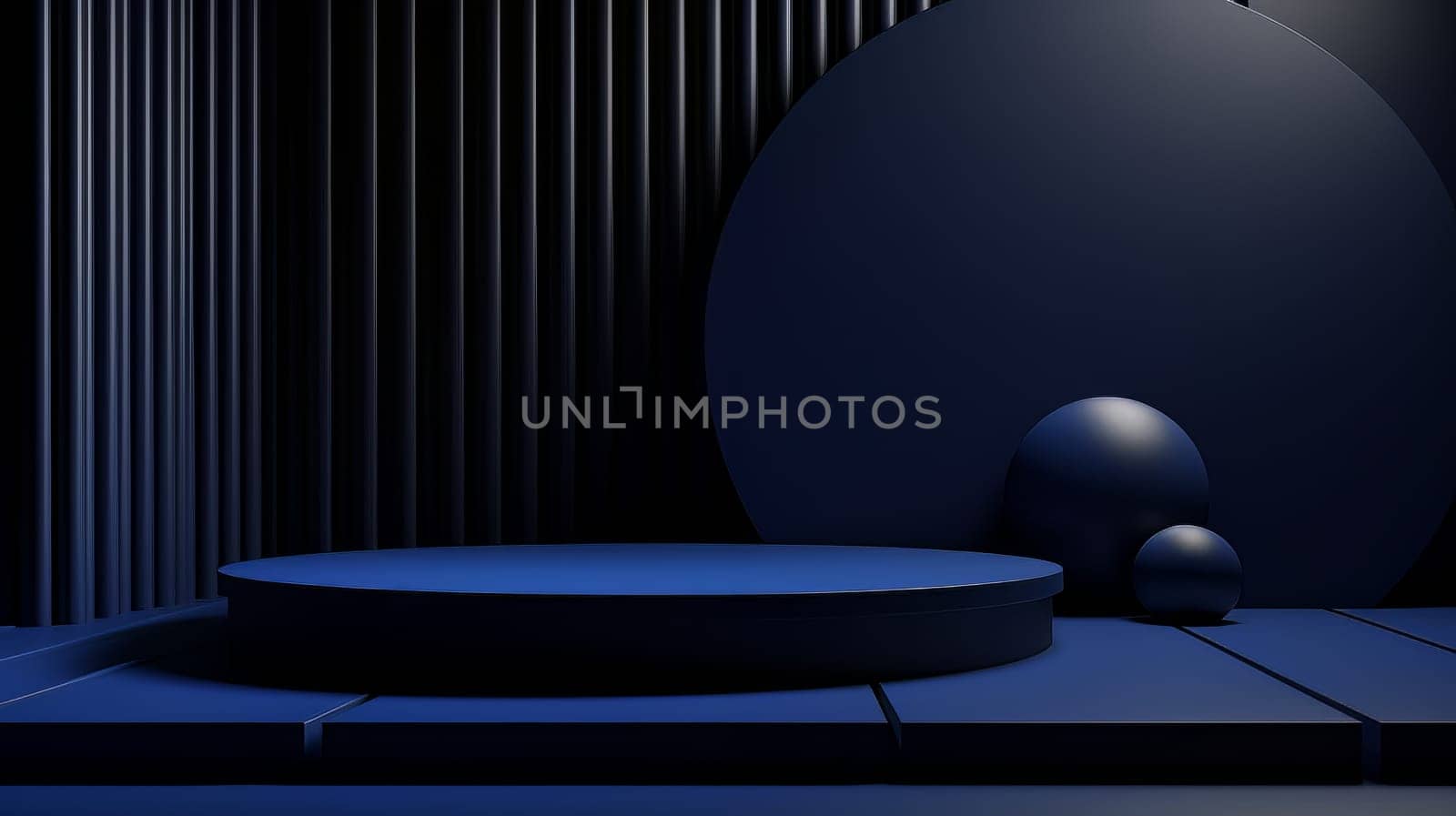 Dark blue futuristic 3D Elegant Podium Stage. Abstract geometric minimalist 3D scene with podium, copy space or space for product presentation. generative AI.