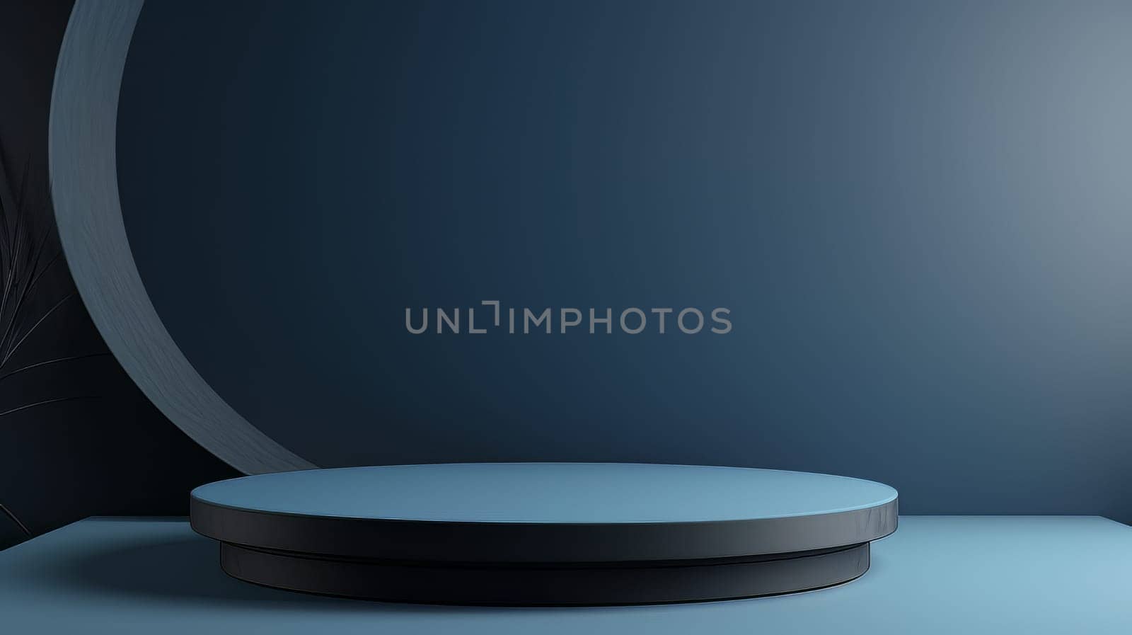 Dark blue futuristic 3D Elegant Podium Stage. Abstract geometric minimalist 3D scene with podium, copy space or space for product presentation. generative AI.