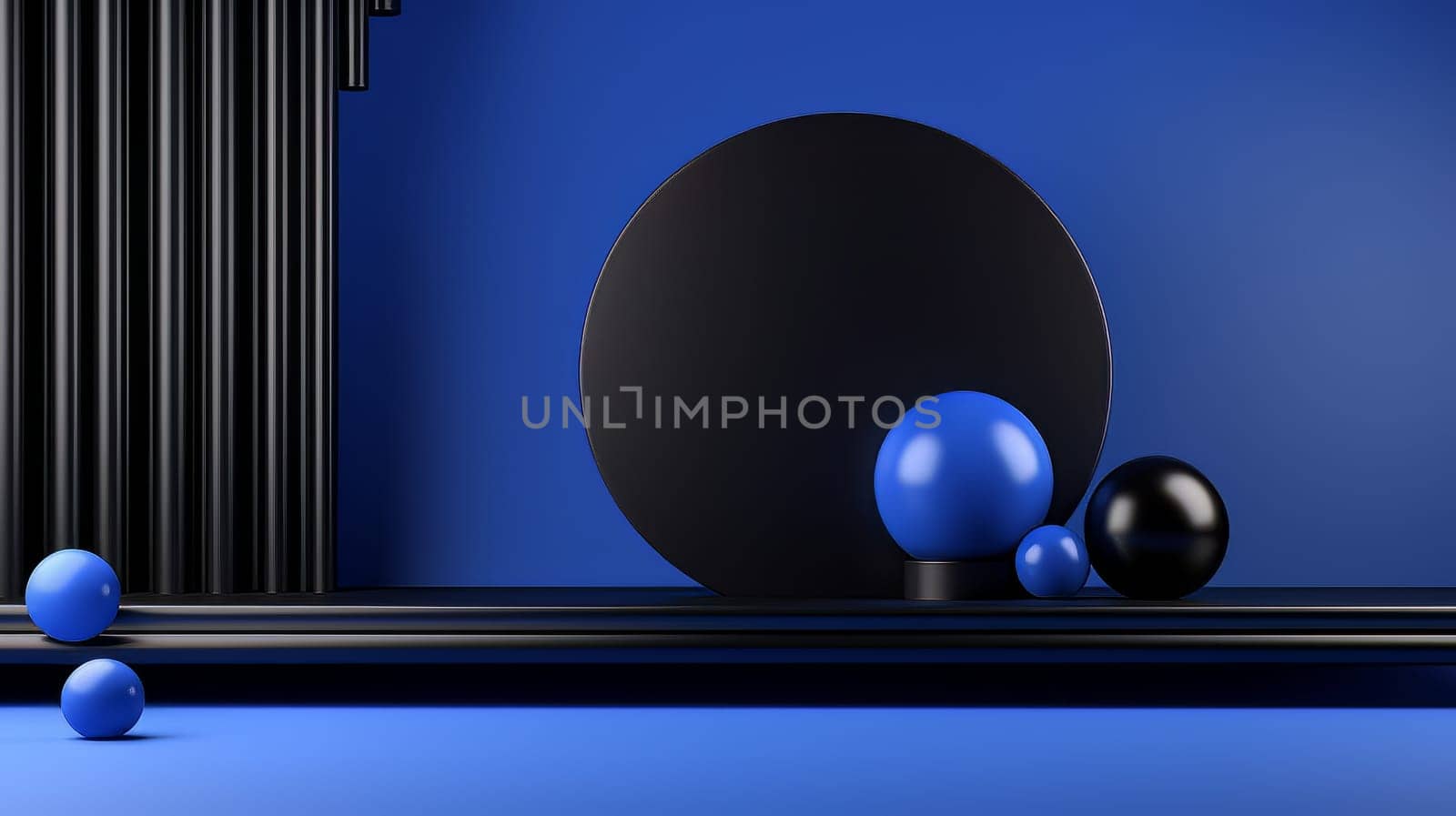 Abstract minimalistic dark blue scene with geometric shapes. 3D visualization AI by but_photo