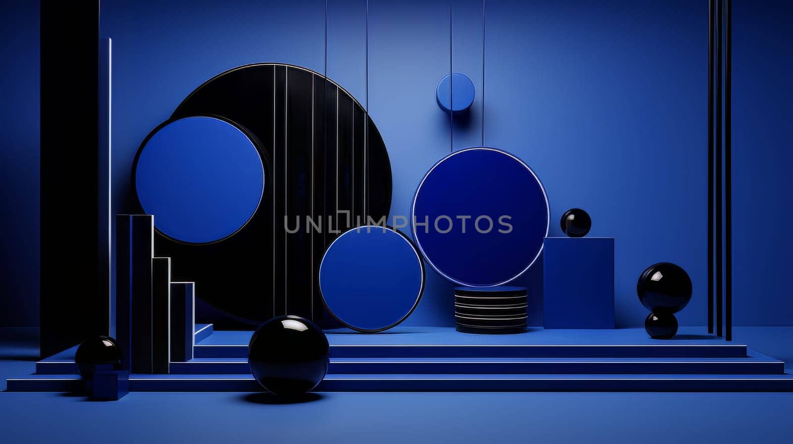 Dark blue futuristic 3D Elegant Podium Stage. Abstract geometric minimalist 3D scene with podium, copy space or space for product presentation. generative AI.