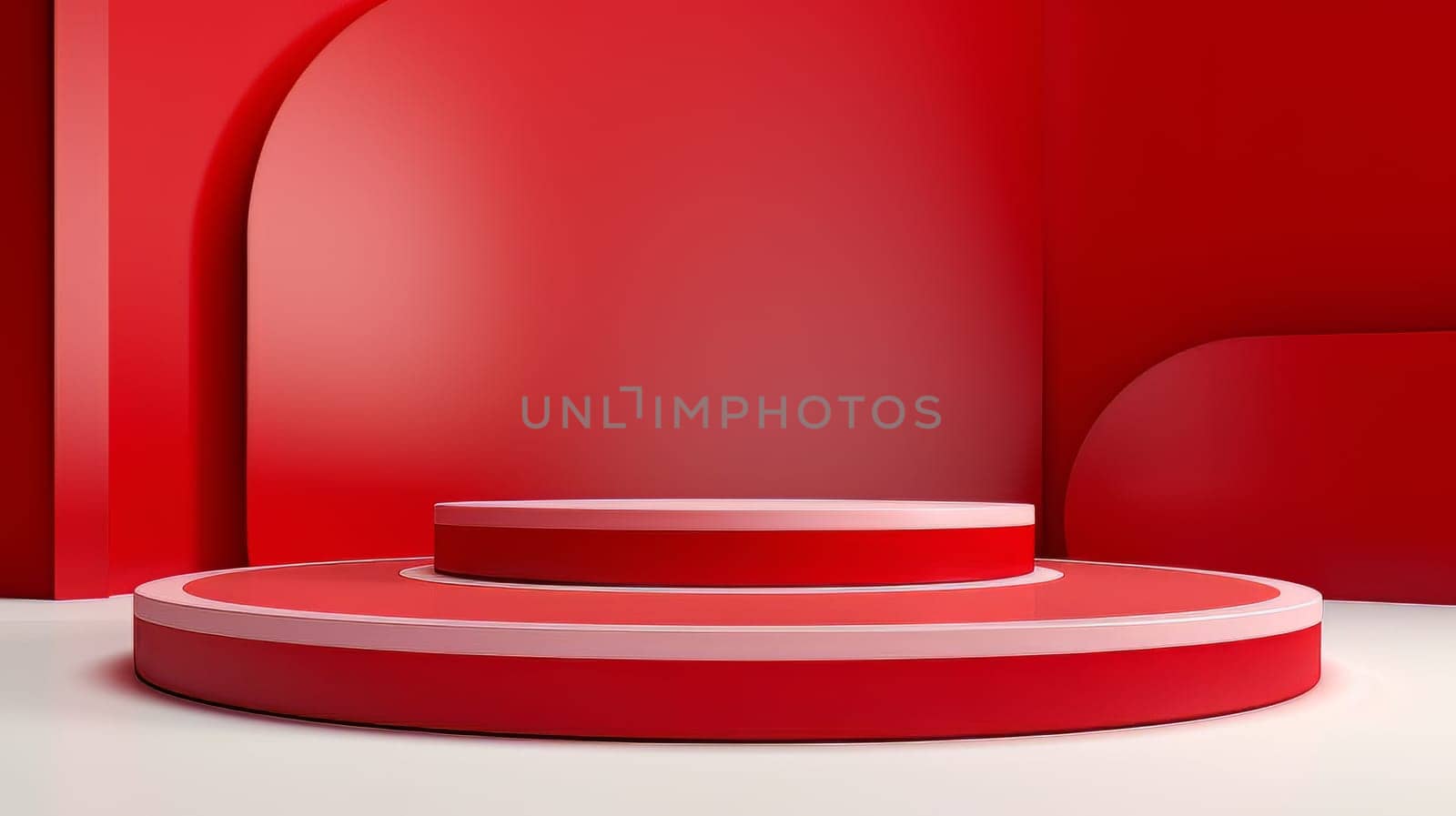 Red futuristic 3D Elegant Podium Stage. Abstract geometric minimalist 3D scene with podium, copy space or space for product presentation. generative AI.