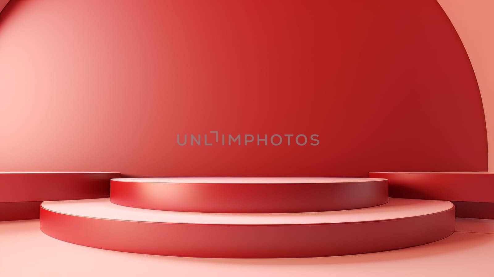 Red futuristic 3D Elegant Podium Stage. Abstract geometric minimalist 3D scene with podium, copy space or space for product presentation. generative AI.