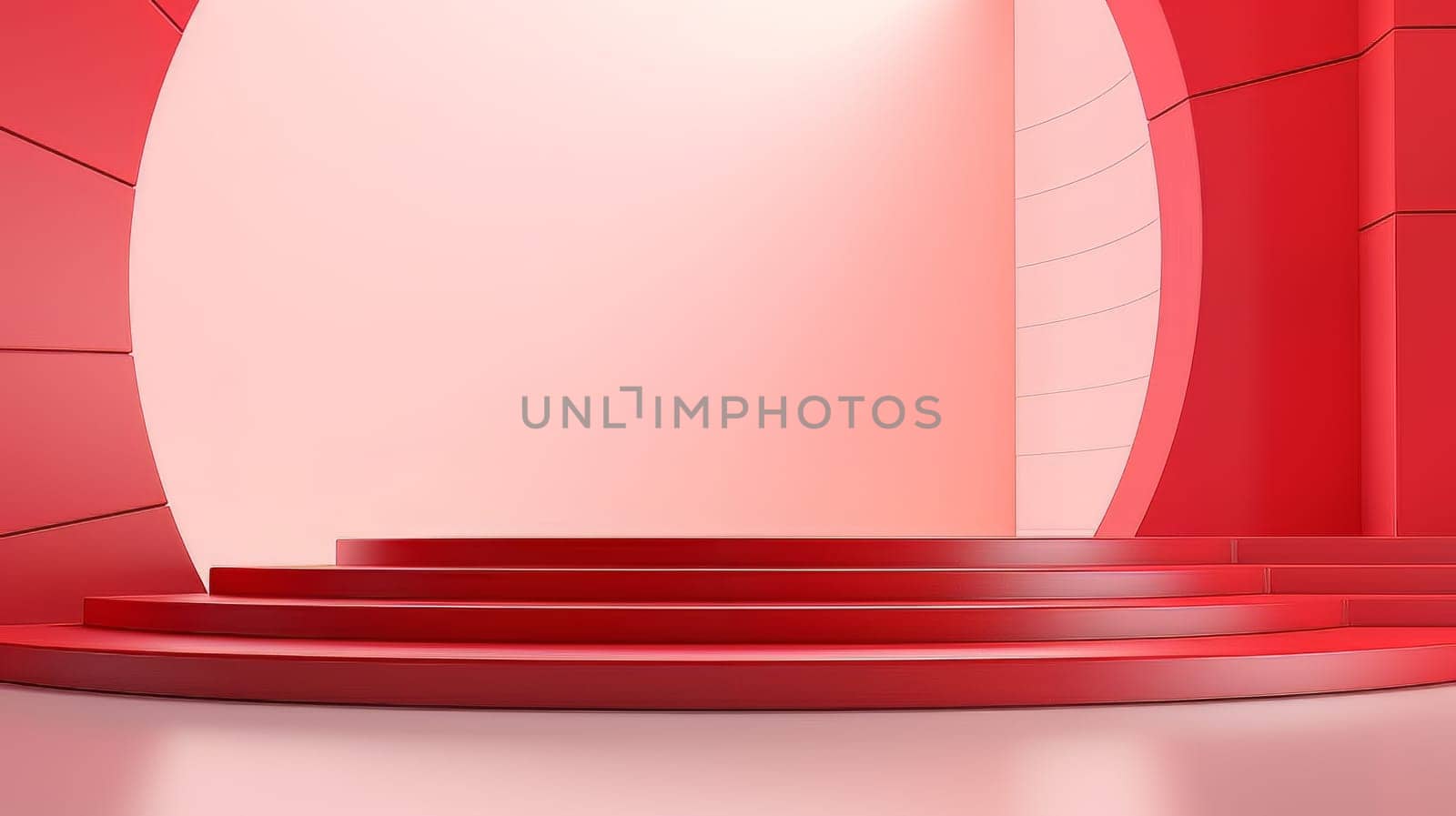 Red futuristic 3D Elegant Podium Stage. Abstract geometric minimalist 3D scene with podium, copy space or space for product presentation. generative AI.