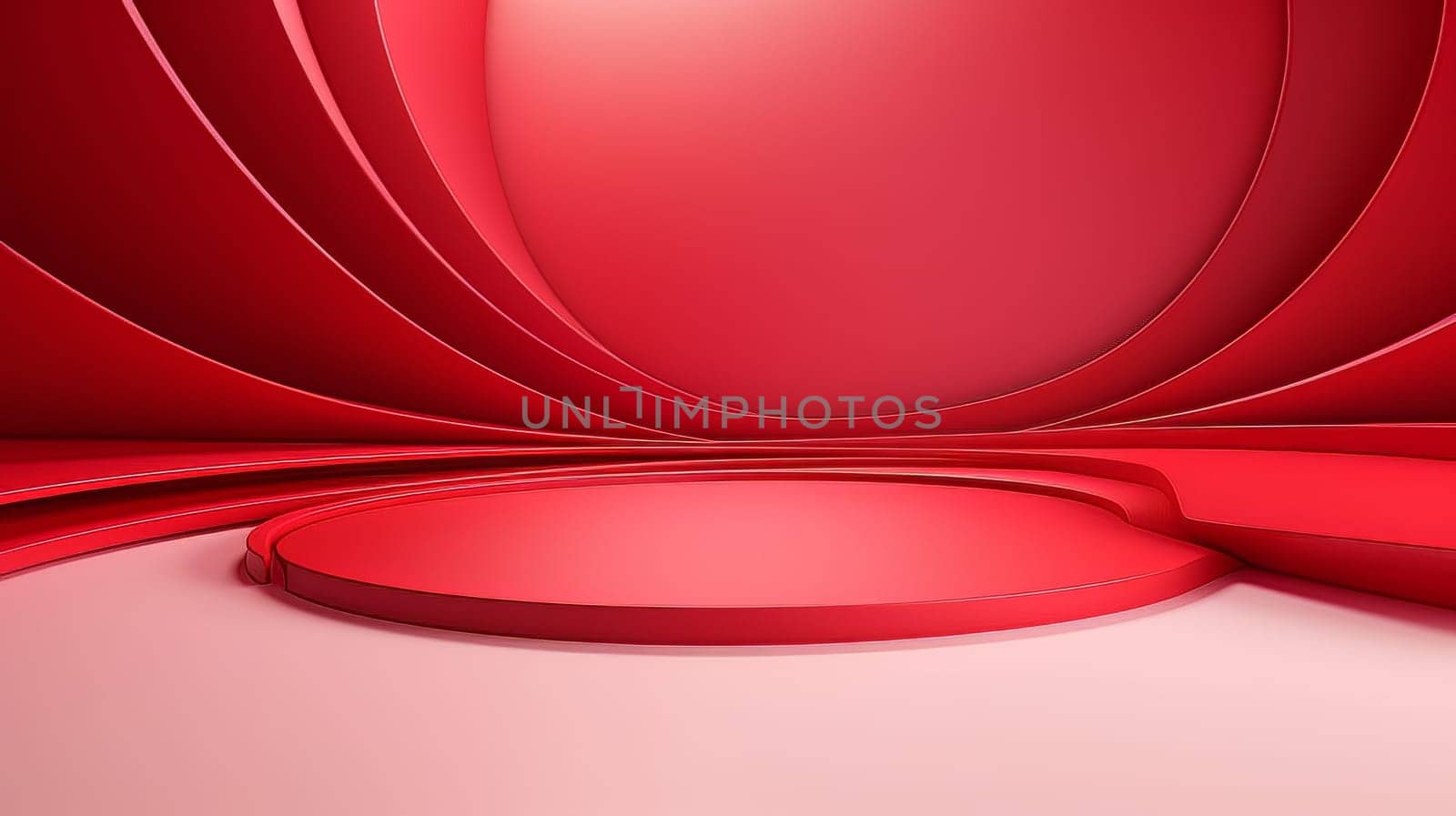 Red futuristic 3D Elegant Podium Stage. Abstract geometric minimalist 3D scene with podium, copy space or space for product presentation. generative AI.