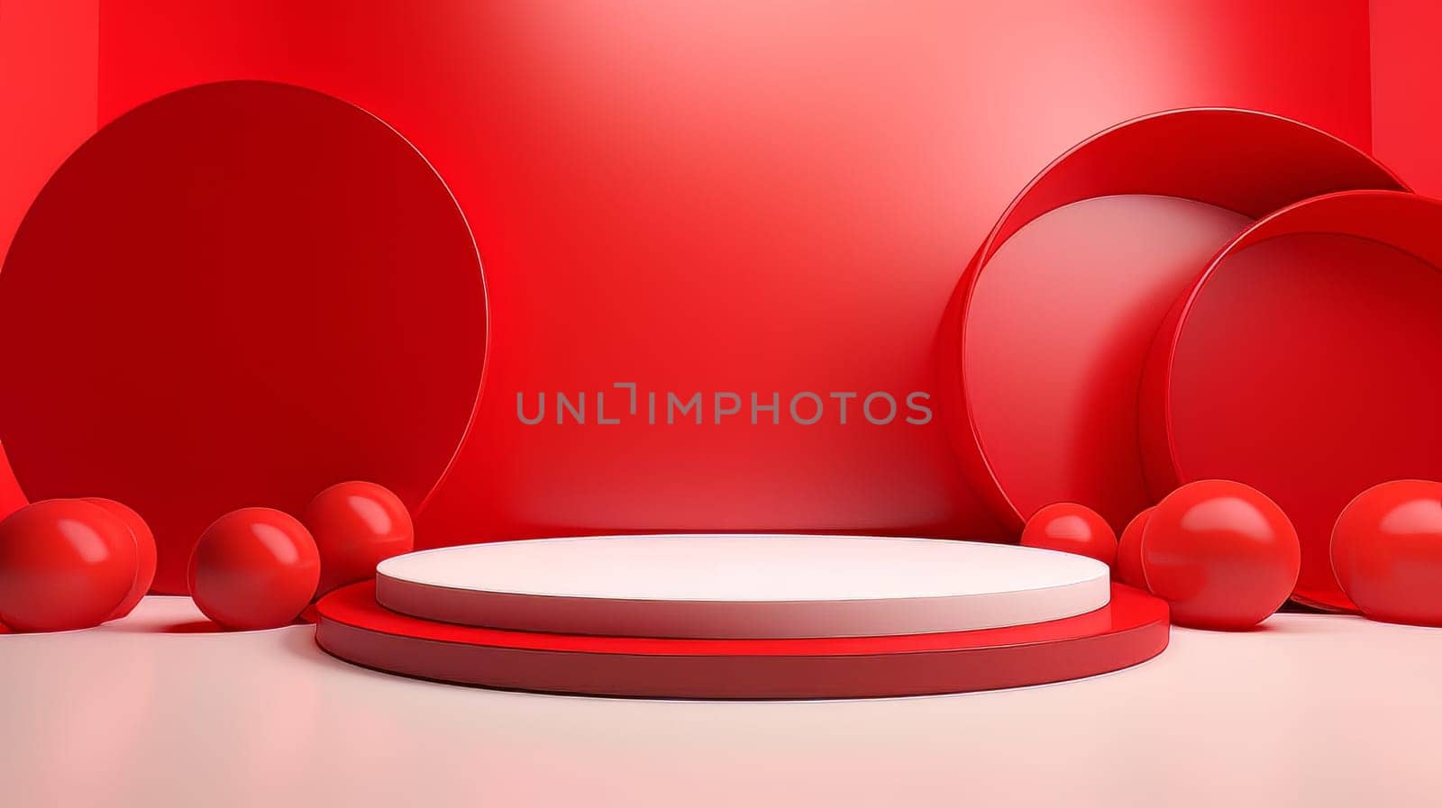 Red futuristic 3D Elegant Podium Stage. Abstract geometric minimalist 3D scene with podium, copy space or space for product presentation. generative AI.