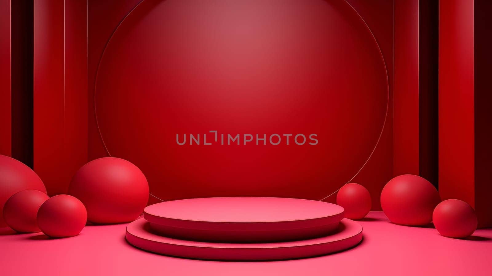 Red futuristic 3D Elegant Podium Stage. Abstract geometric minimalist 3D scene with podium, copy space or space for product presentation. generative AI.