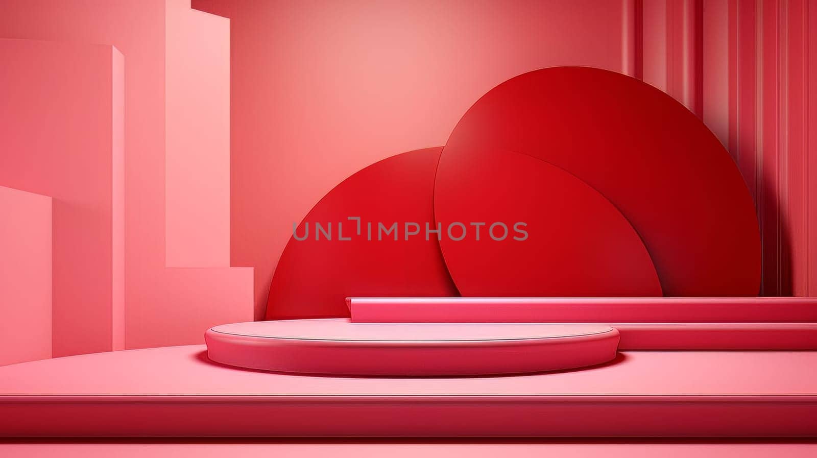 Red futuristic 3D Elegant Podium Stage. Abstract geometric minimalist 3D scene with podium, copy space or space for product presentation. generative AI.