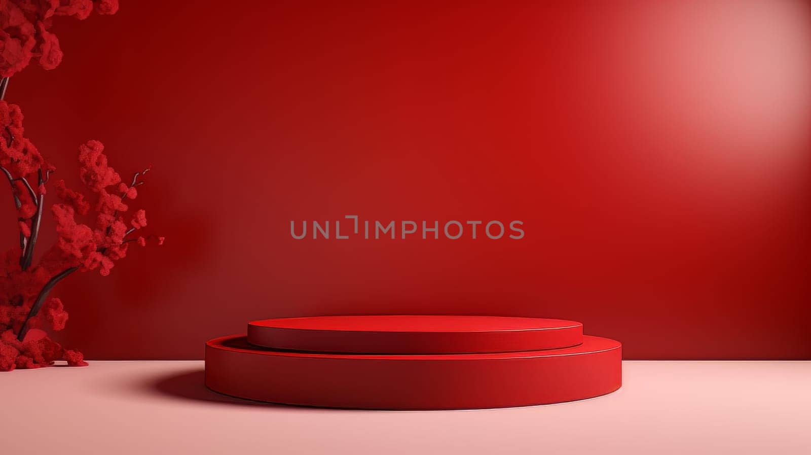 Red futuristic 3D Elegant Podium Stage. Abstract geometric minimalist 3D scene with podium, copy space or space for product presentation. generative AI.