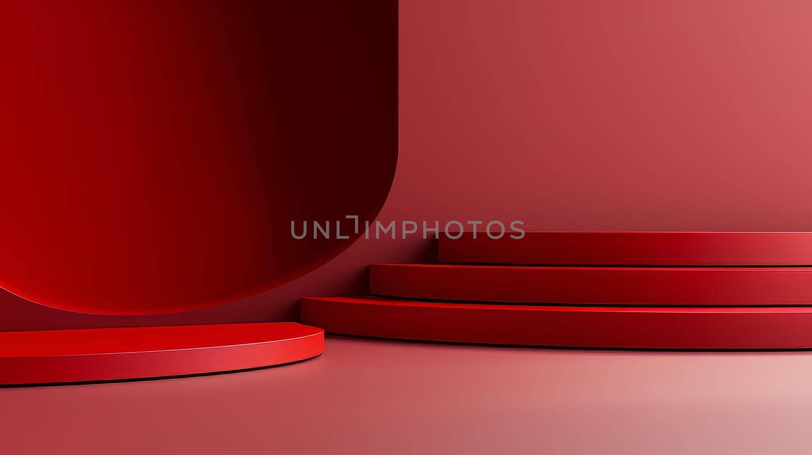 Red futuristic 3D Elegant Podium Stage. Abstract geometric minimalist 3D scene with podium, copy space or space for product presentation. generative AI.