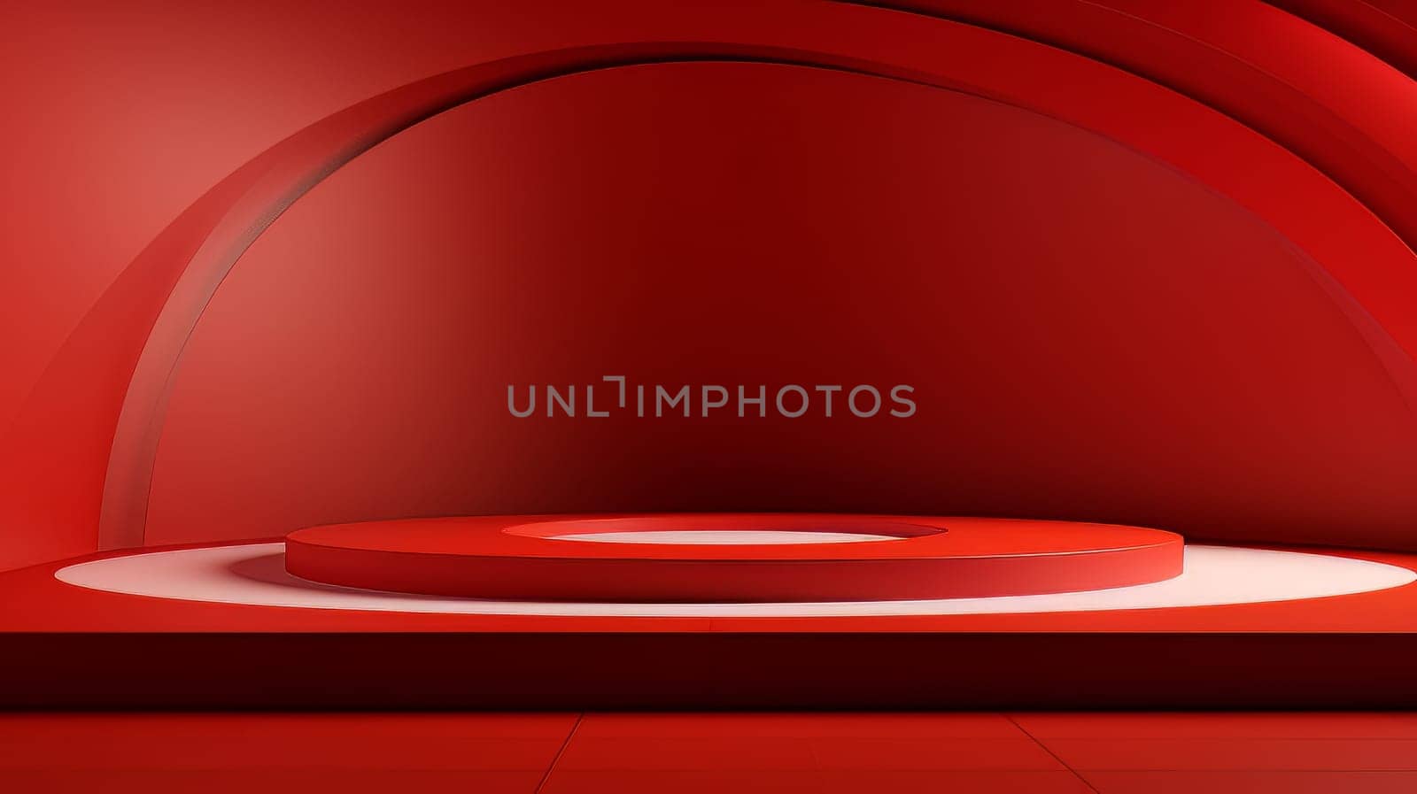 Red futuristic 3D Elegant Podium Stage. Abstract geometric minimalist 3D scene with podium, copy space or space for product presentation. generative AI.