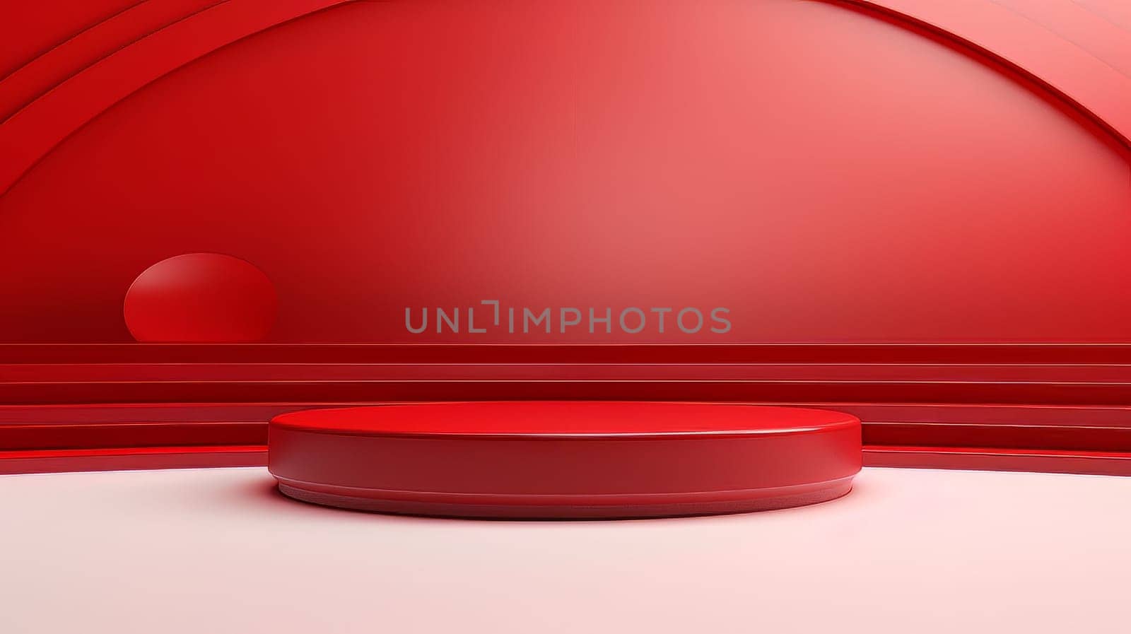 Red and white futuristic 3D Elegant Podium Stage. Abstract geometric minimalist 3D scene with podium, copy space or space for product presentation. generative AI.