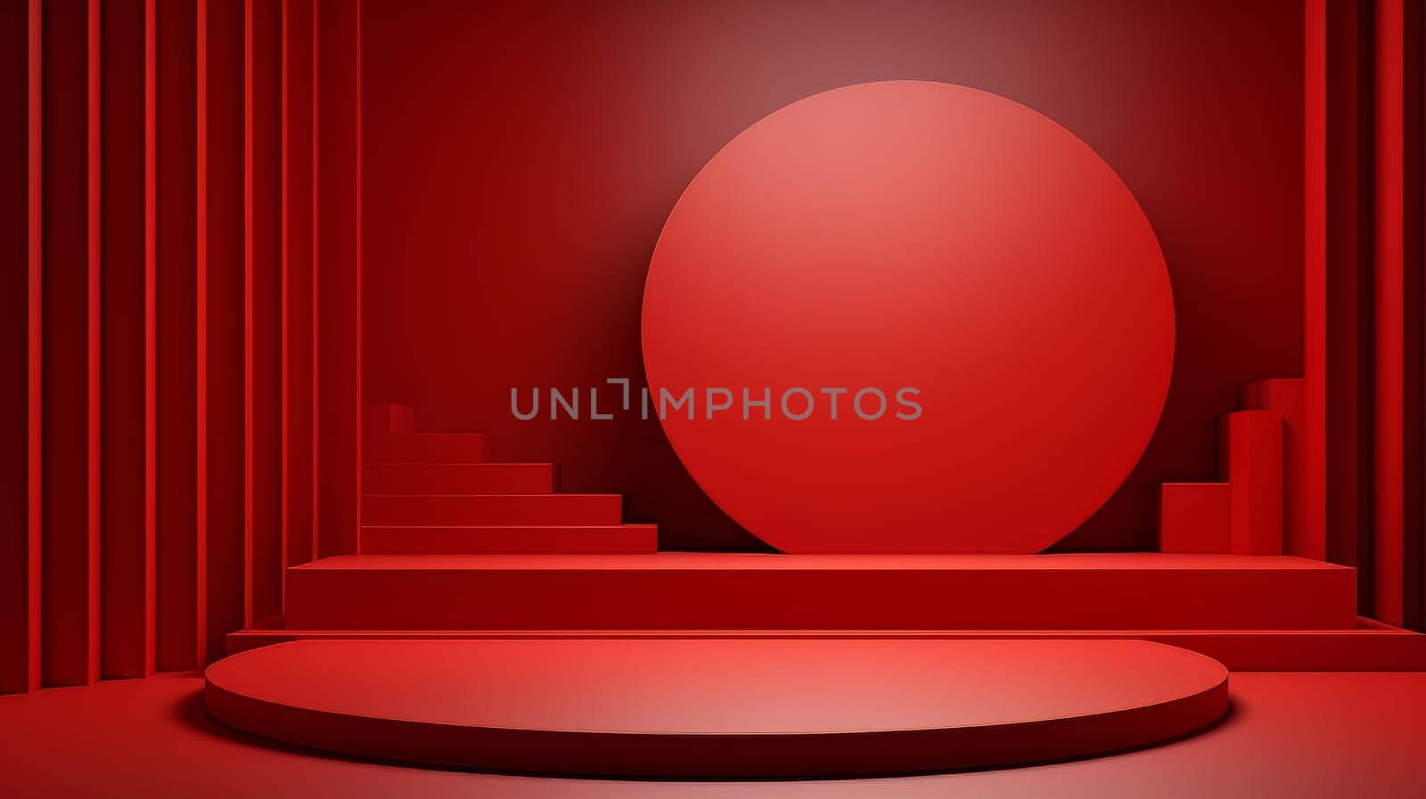 Red futuristic 3D Elegant Podium Stage. Abstract geometric minimalist 3D scene with podium, copy space or space for product presentation. generative AI.