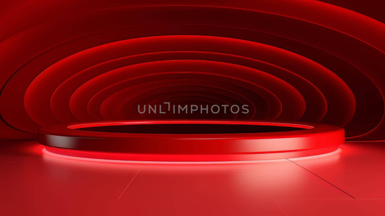 Red futuristic 3D Elegant Podium Stage. Abstract geometric minimalist 3D scene with podium, copy space or space for product presentation. generative AI.