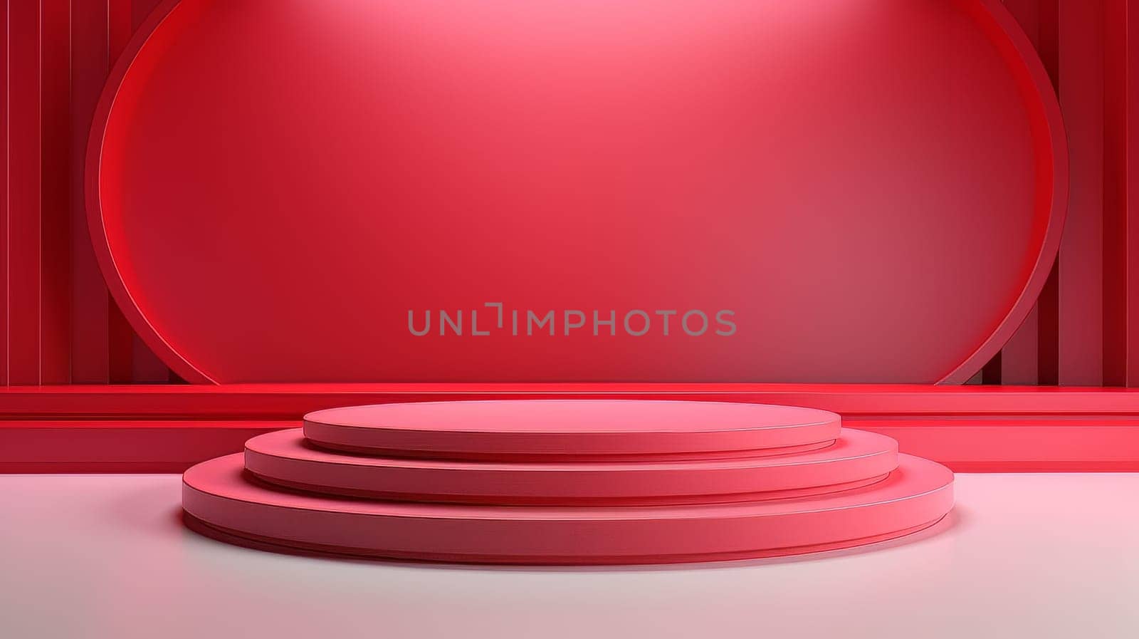 Red futuristic 3D Elegant Podium Stage. Abstract geometric minimalist 3D scene with podium, copy space or space for product presentation. generative AI.