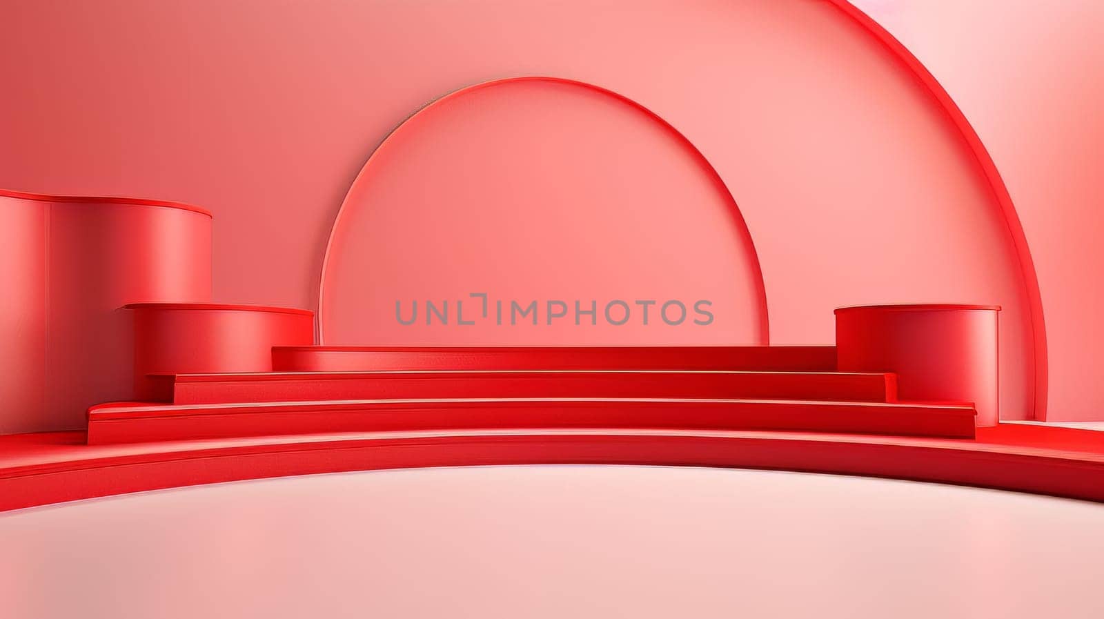 Red futuristic 3D Elegant Podium Stage. Abstract geometric minimalist 3D scene with podium, copy space or space for product presentation. generative AI.