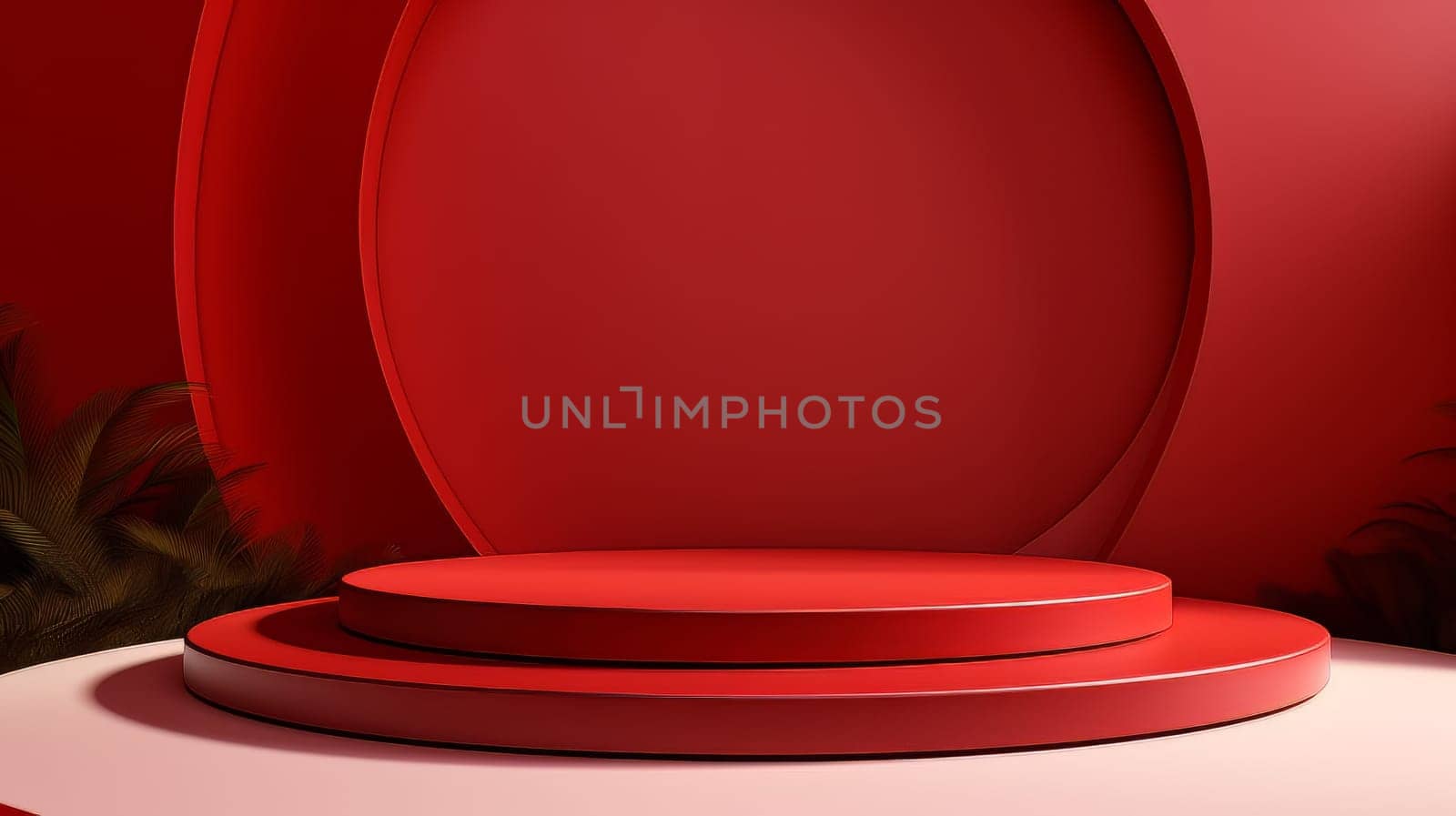 Red futuristic 3D Elegant Podium Stage. Abstract geometric minimalist 3D scene with podium, copy space or space for product presentation. generative AI.