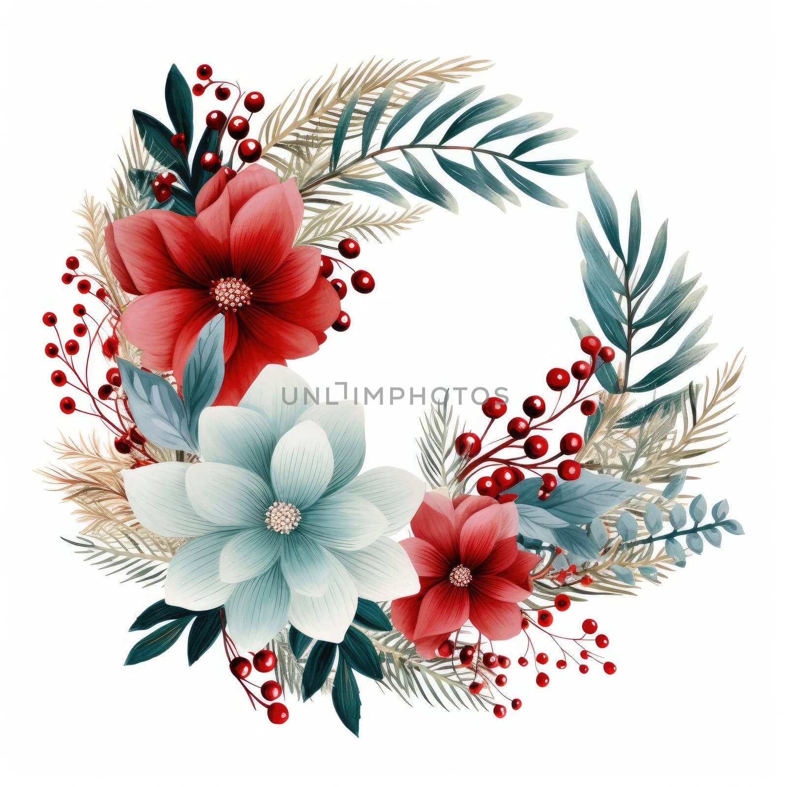 Christmas wreath. Ornament for Christmas festival. Generative AI by itchaznong