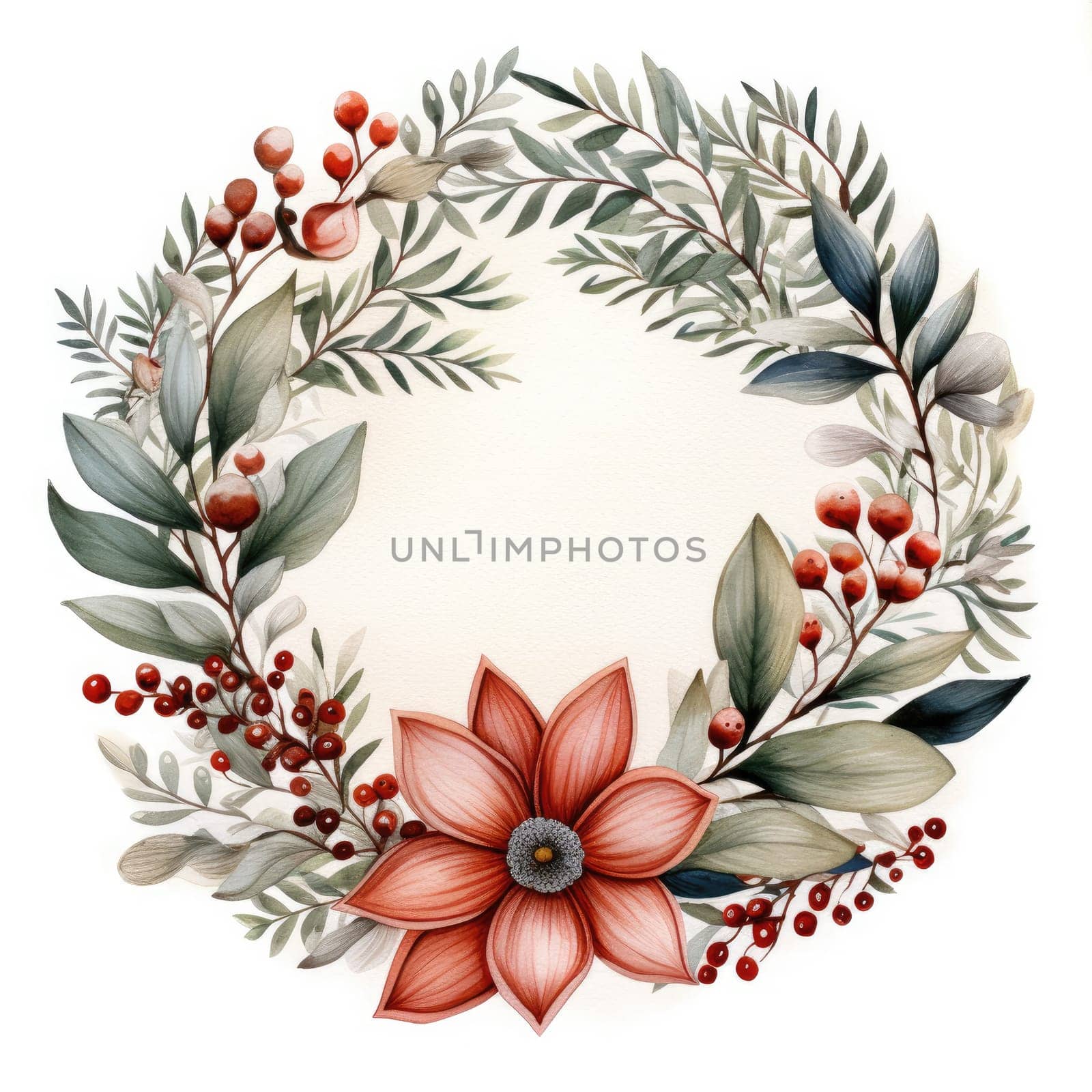 Christmas wreath. Ornament for Christmas festival. Generative AI by itchaznong