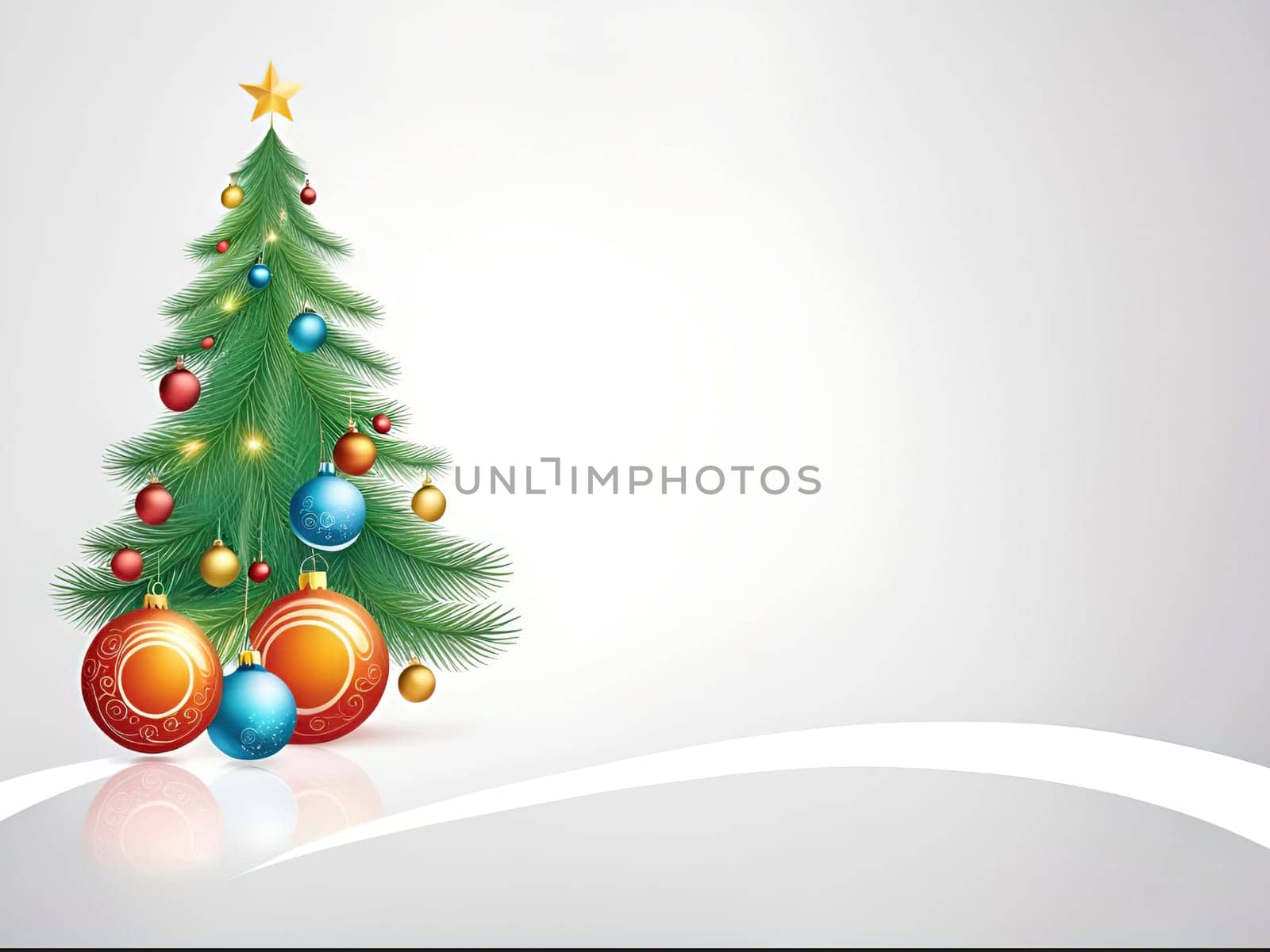 Christmas and New Year greeting card. space for text. Merry Christmas and Happy New Year background with Christmas tree. Christmas background with baubles and fir branches. Vector illustration.