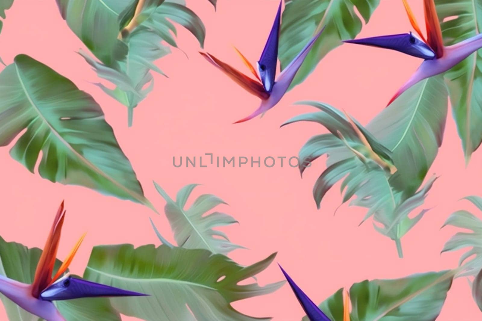 seamless leaf pink pattern jungle colorful tropical flower trendy orange. Generative AI. by Vichizh