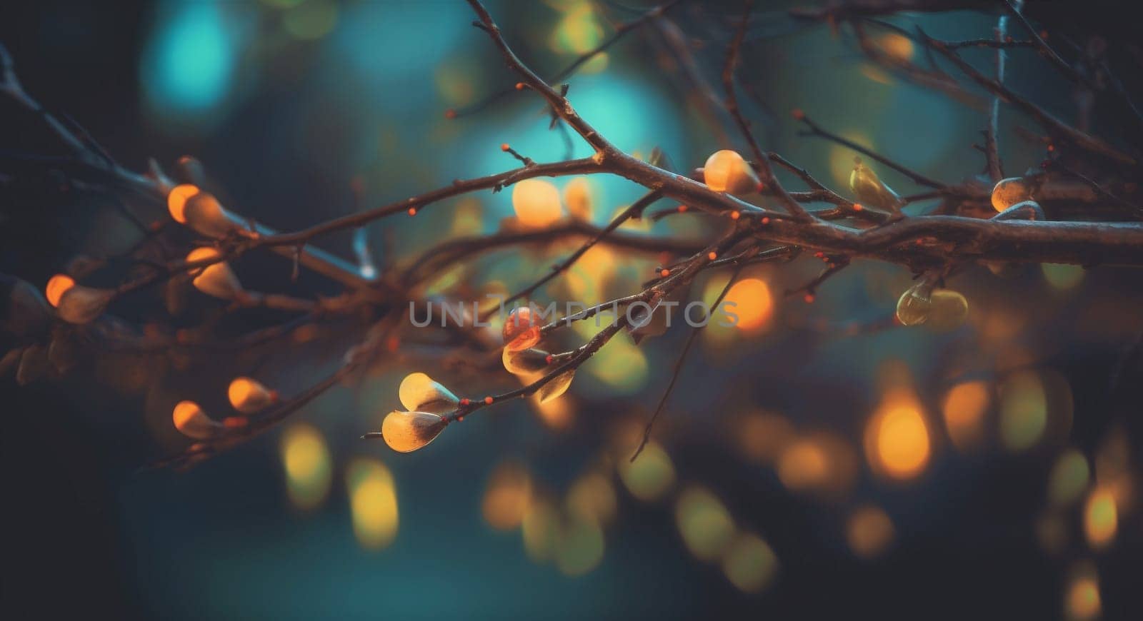 holiday night bokeh christmas blur decoration celebration light tree background winter. Generative AI. by Vichizh